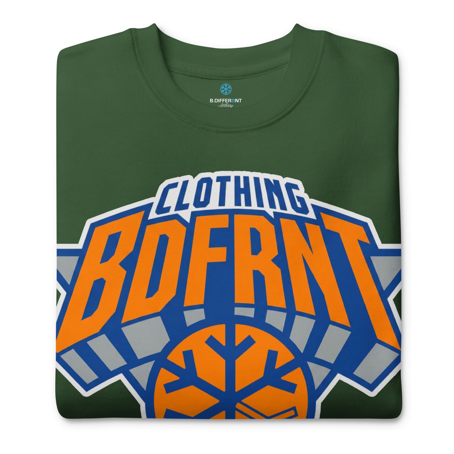Green-BDFRNT Logo 2011 Sweatshirt from B.Different Clothing, folded, graffiti-inspired streetwear