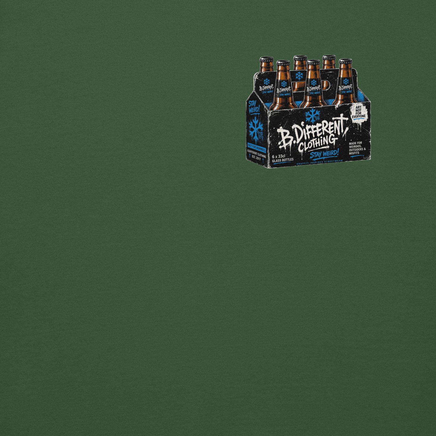 Green-Six Pack Beer Graffiti Sweatshirt from B.Different Clothing, front graphic, graffiti-inspired streetwear