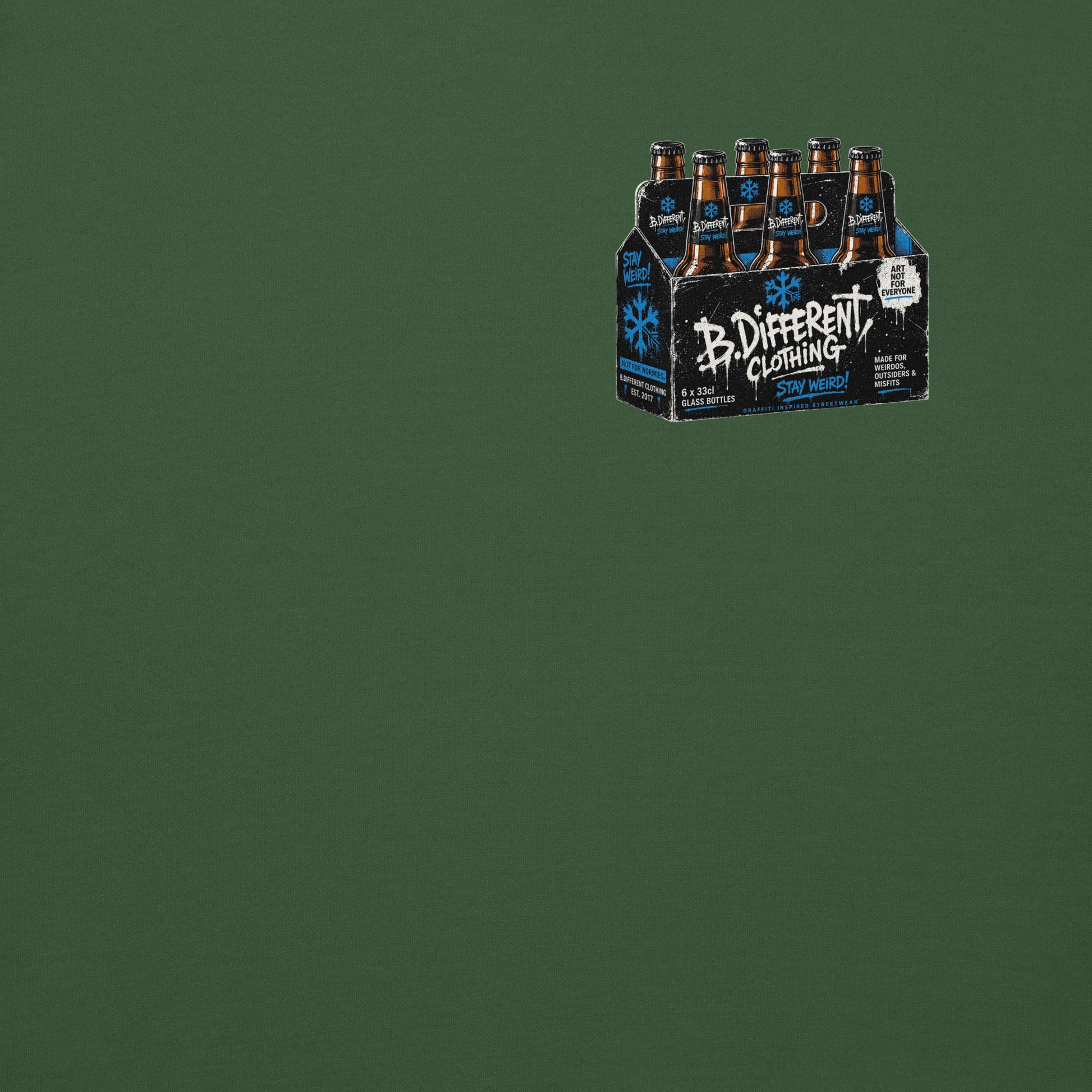 Green-Six Pack Beer Graffiti Sweatshirt from B.Different Clothing, front graphic, graffiti-inspired streetwear