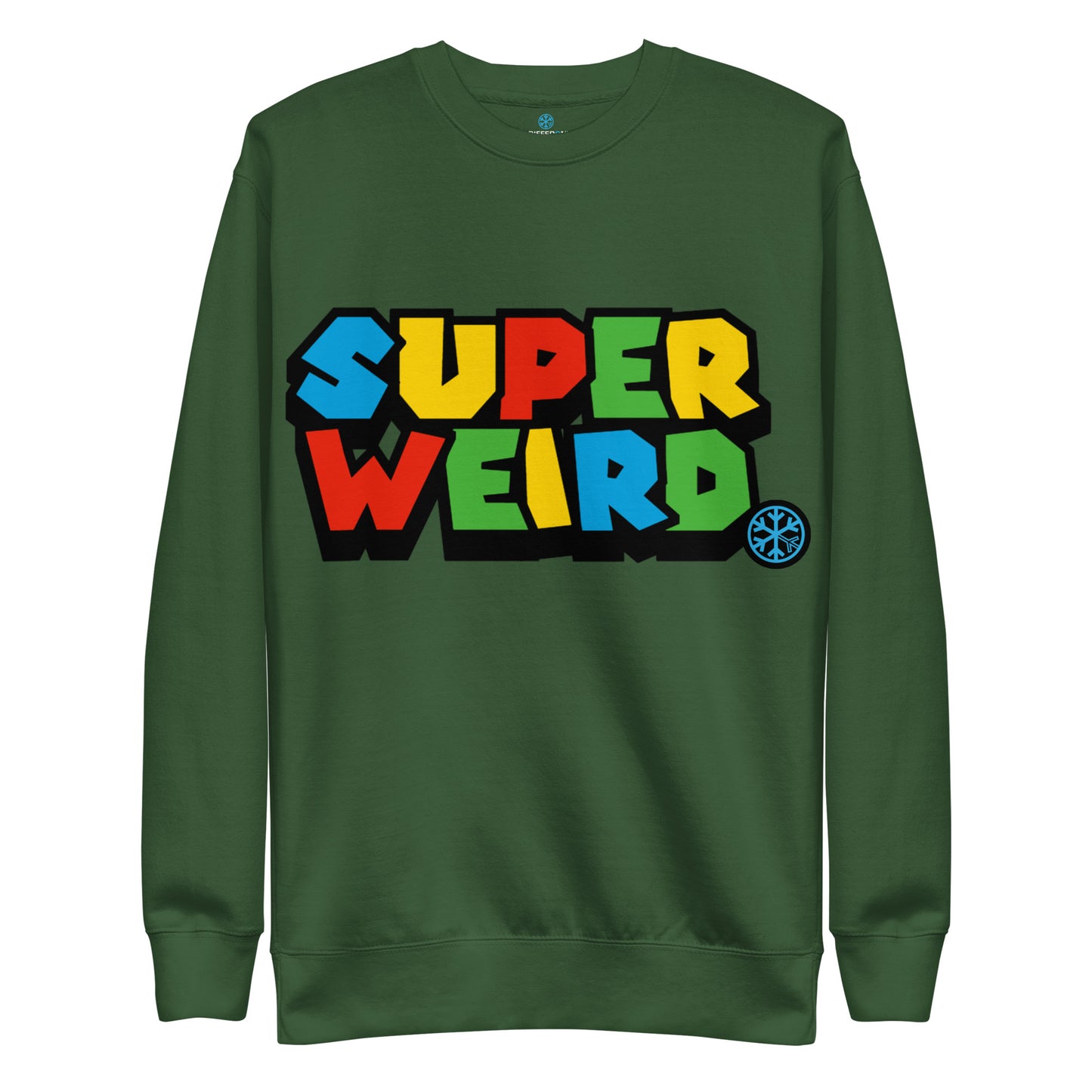 Forest Green-Super Weird Bros Sweatshirt from B.Different Clothing, front view, graffiti-inspired streetwear