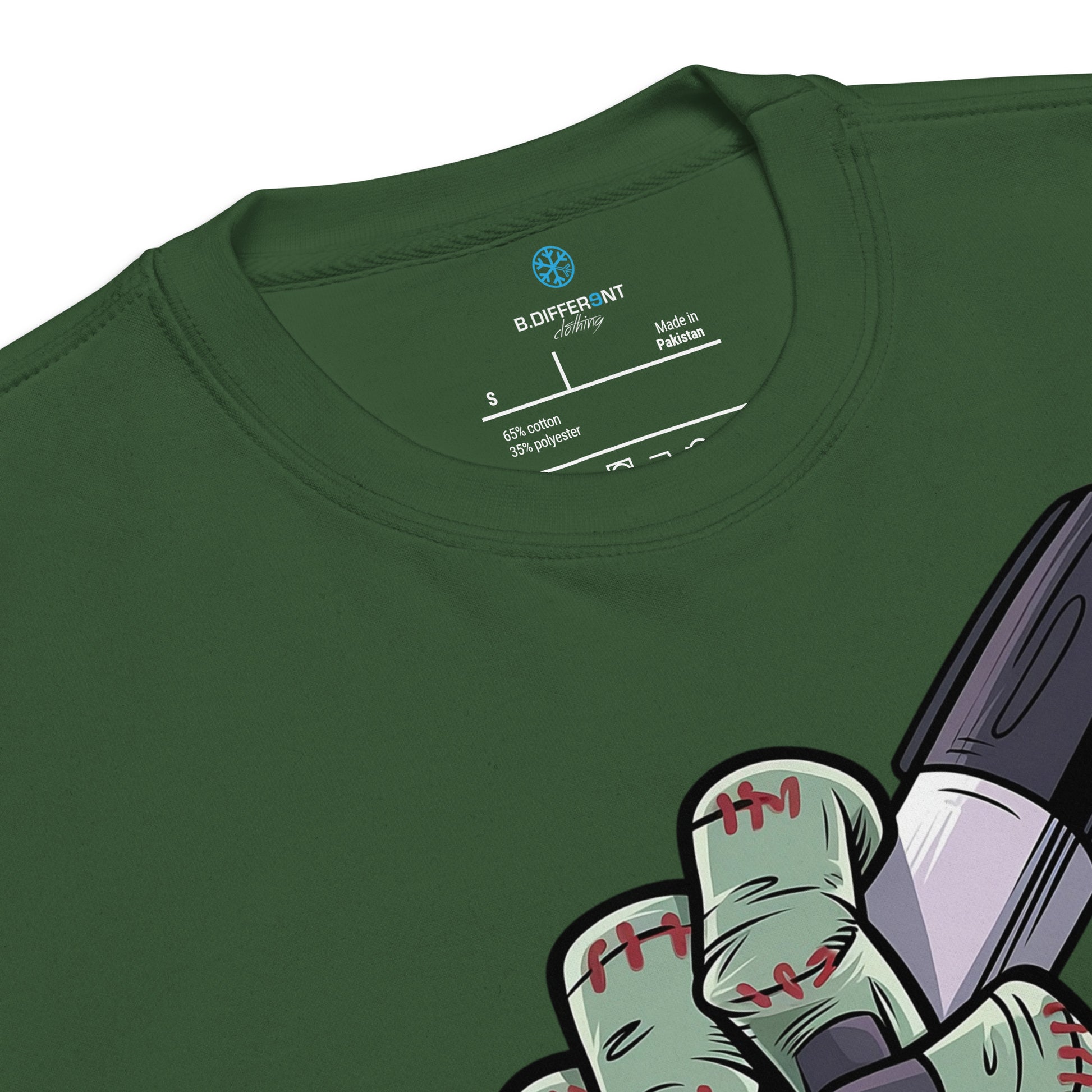 Green-Thing Graffiti Sweatshirt from B.Different Clothing, collar, graffiti-inspired streetwear