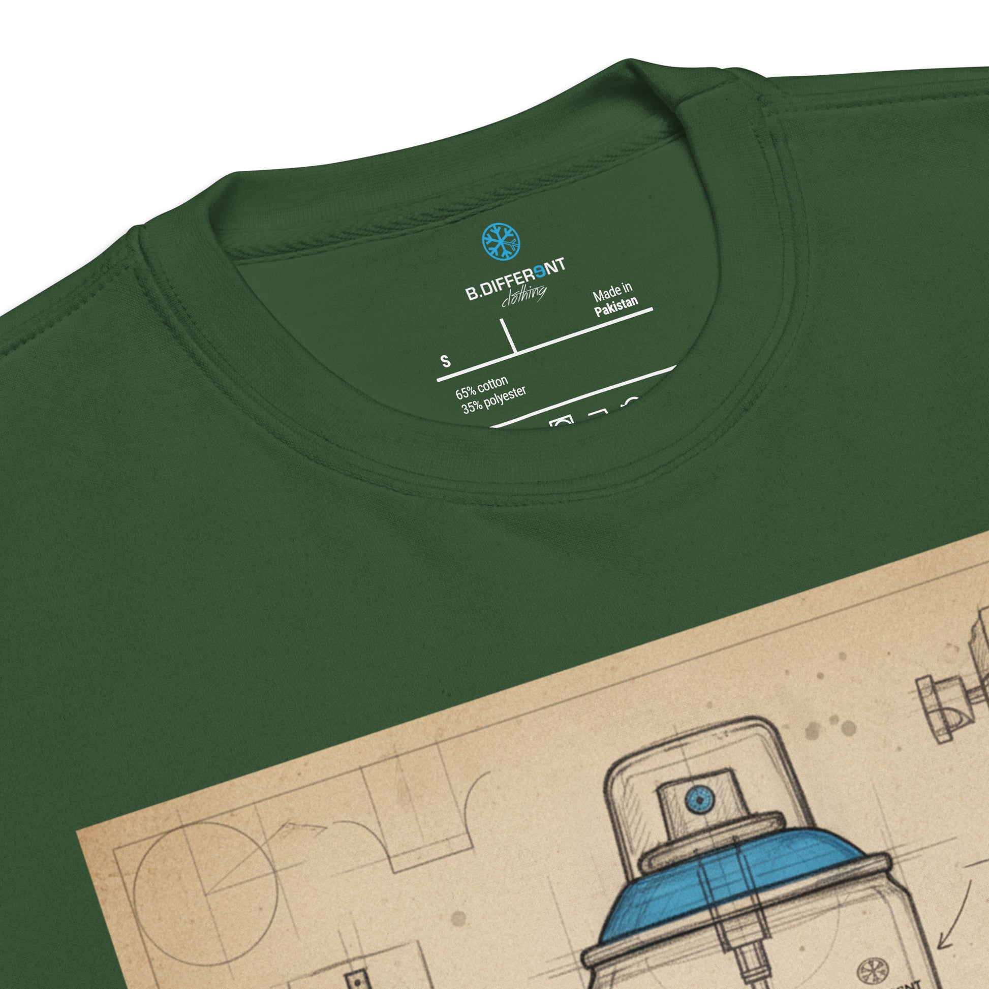 Green-Spray Can Sketch Graffiti Sweatshirt from B.Different Clothing, collar, graffiti-inspired streetwear