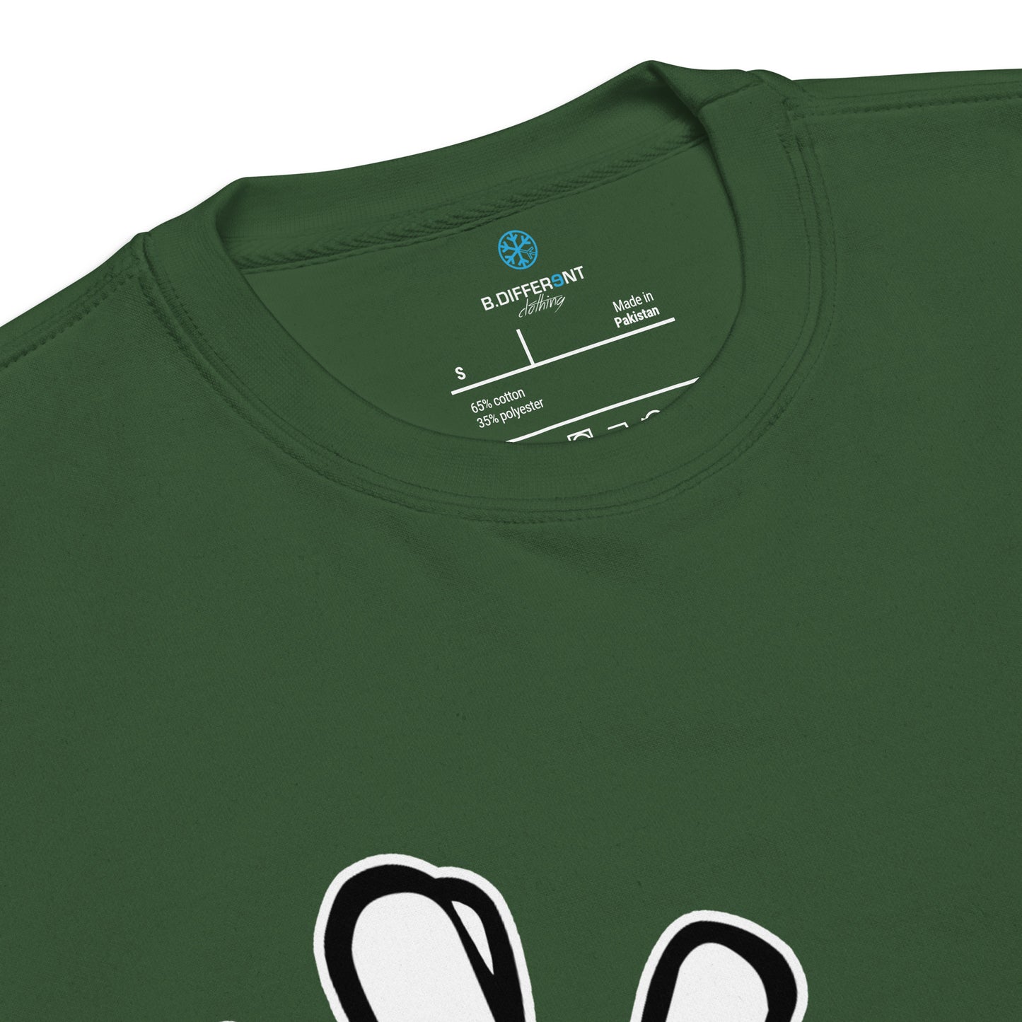 Green-Weirdo Hand Sign Sweatshirt from B.Different Clothing, collar, graffiti-inspired streetwear