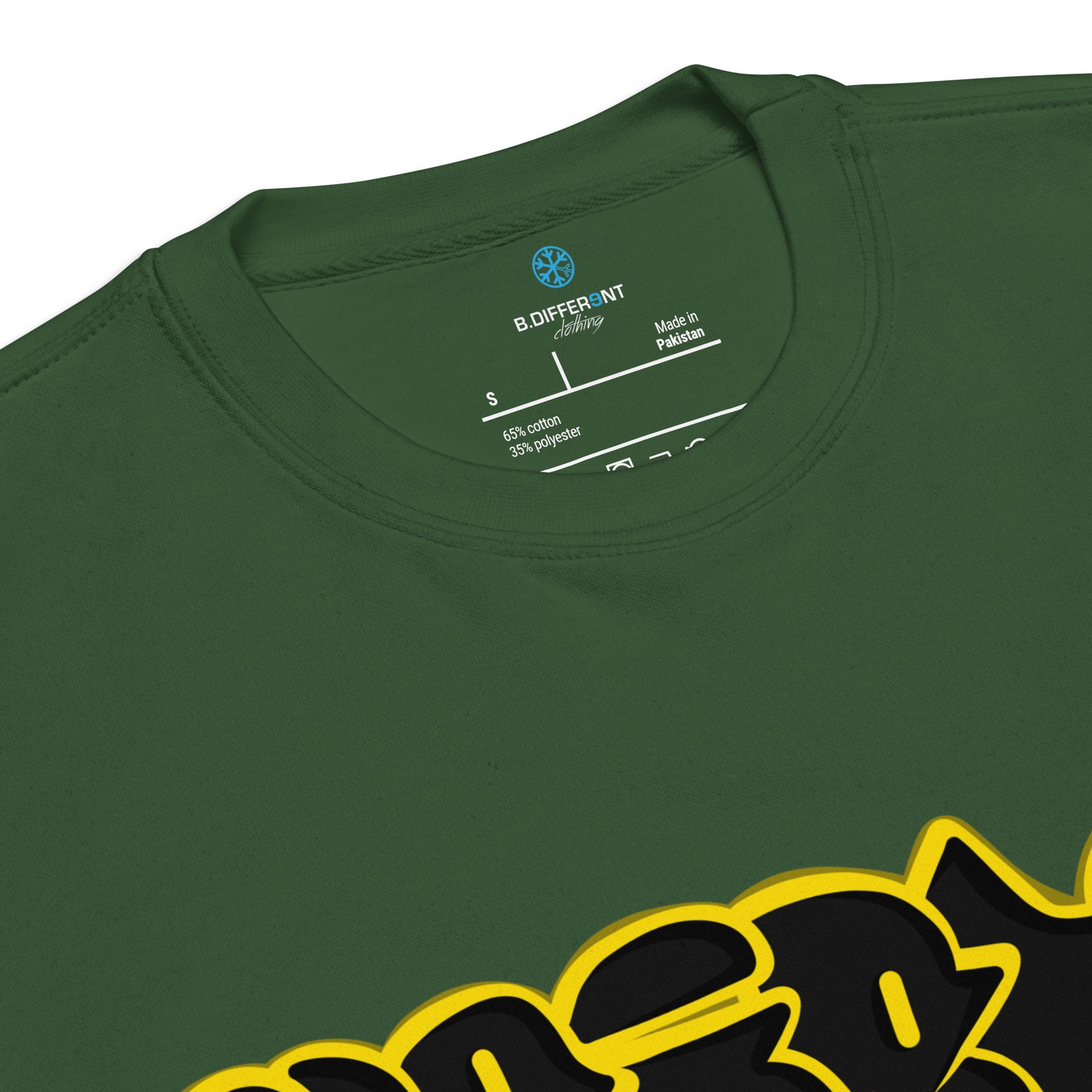 Green-Weirdo Graffiti Throwie Sweatshirt from B.Different Clothing, collar, graffiti-inspired streetwear