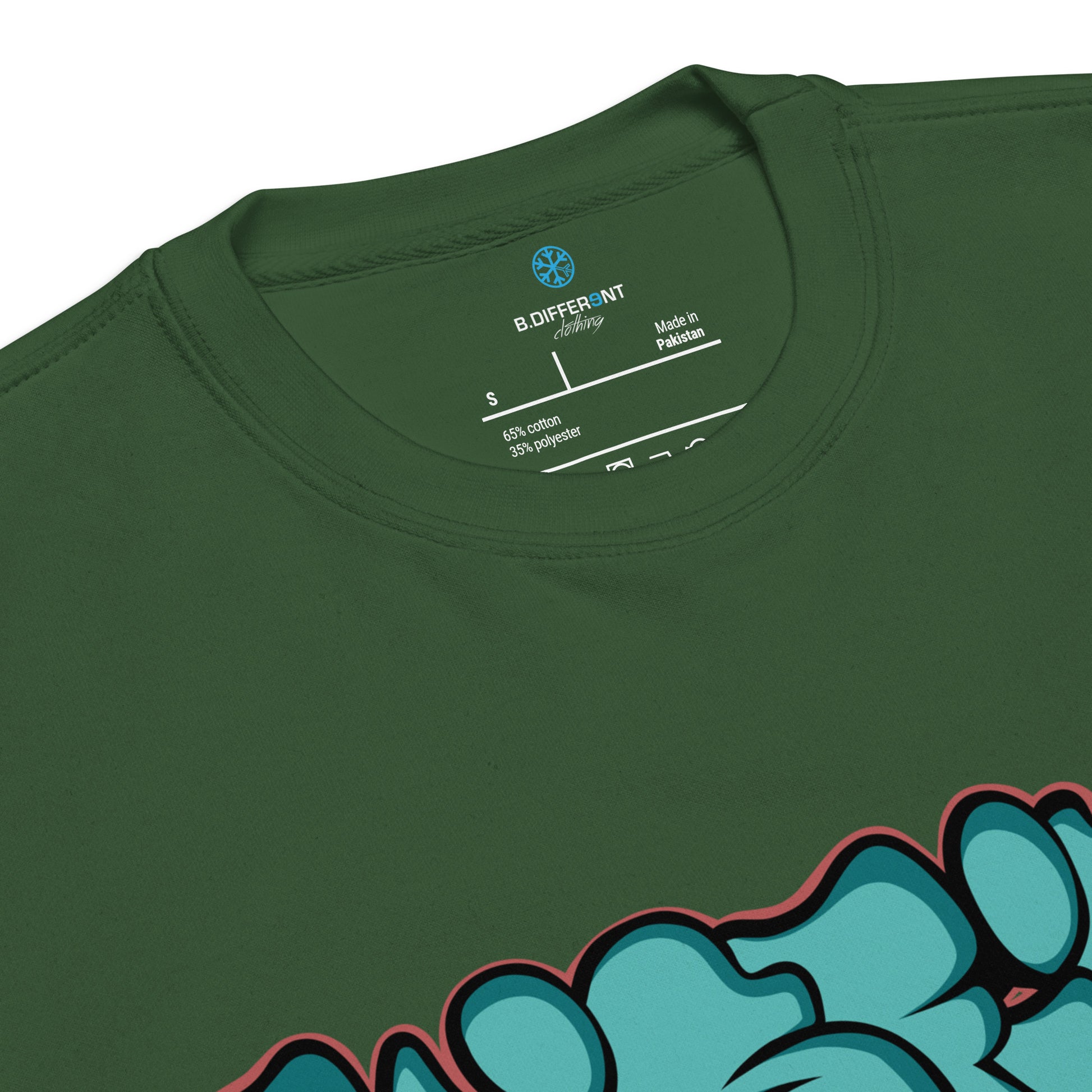 Green-Misfit Graffiti Throwie Sweatshirt from B.Different Clothing, collar, graffiti-inspired streetwear t-shirt