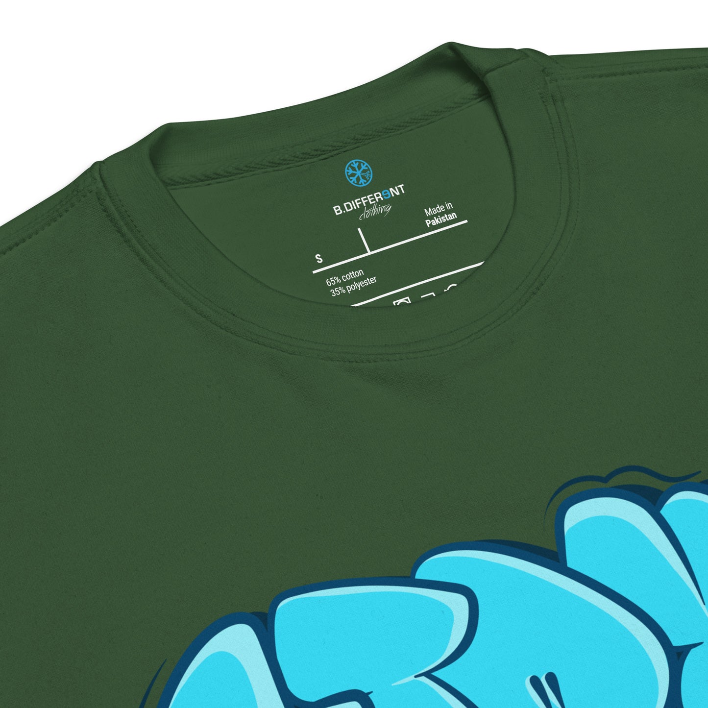Green-Stay Weird Graffiti Throw-up Sweatshirt from B.Different Clothing, collar, graffiti-inspired streetwear