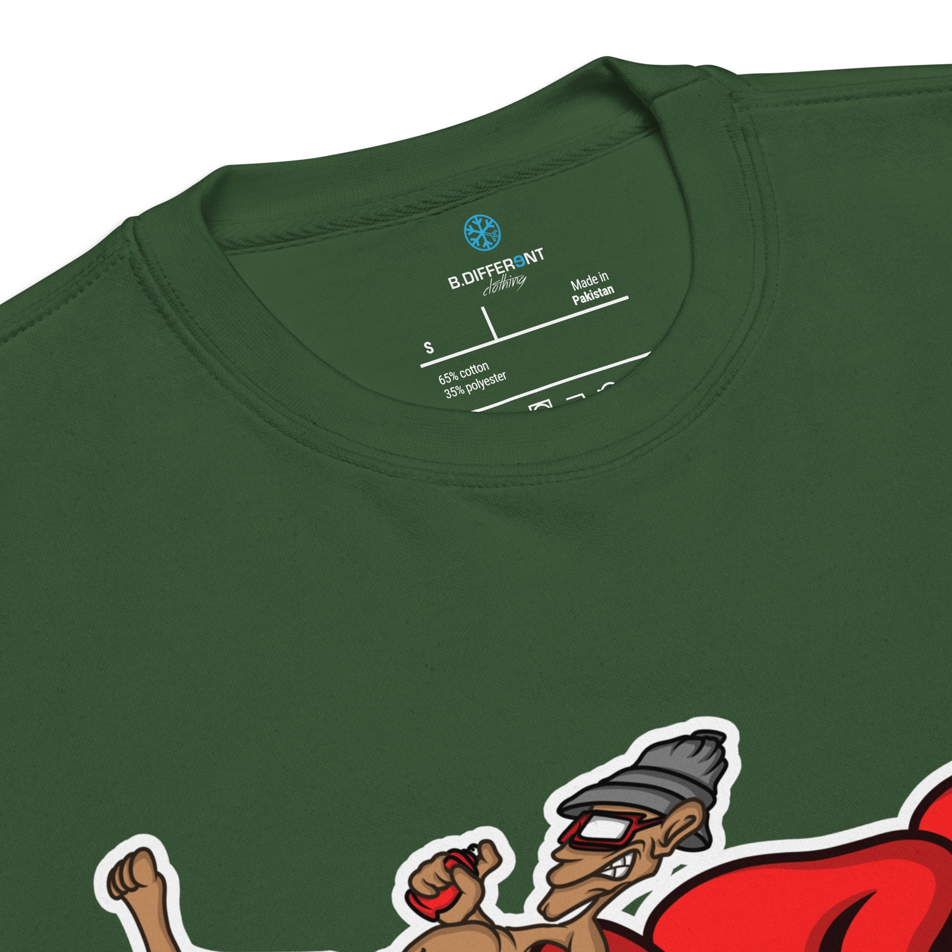 Green-Loner Graffiti Piece Sweatshirt from B.Different Clothing, collar, graffiti-inspired streetwear