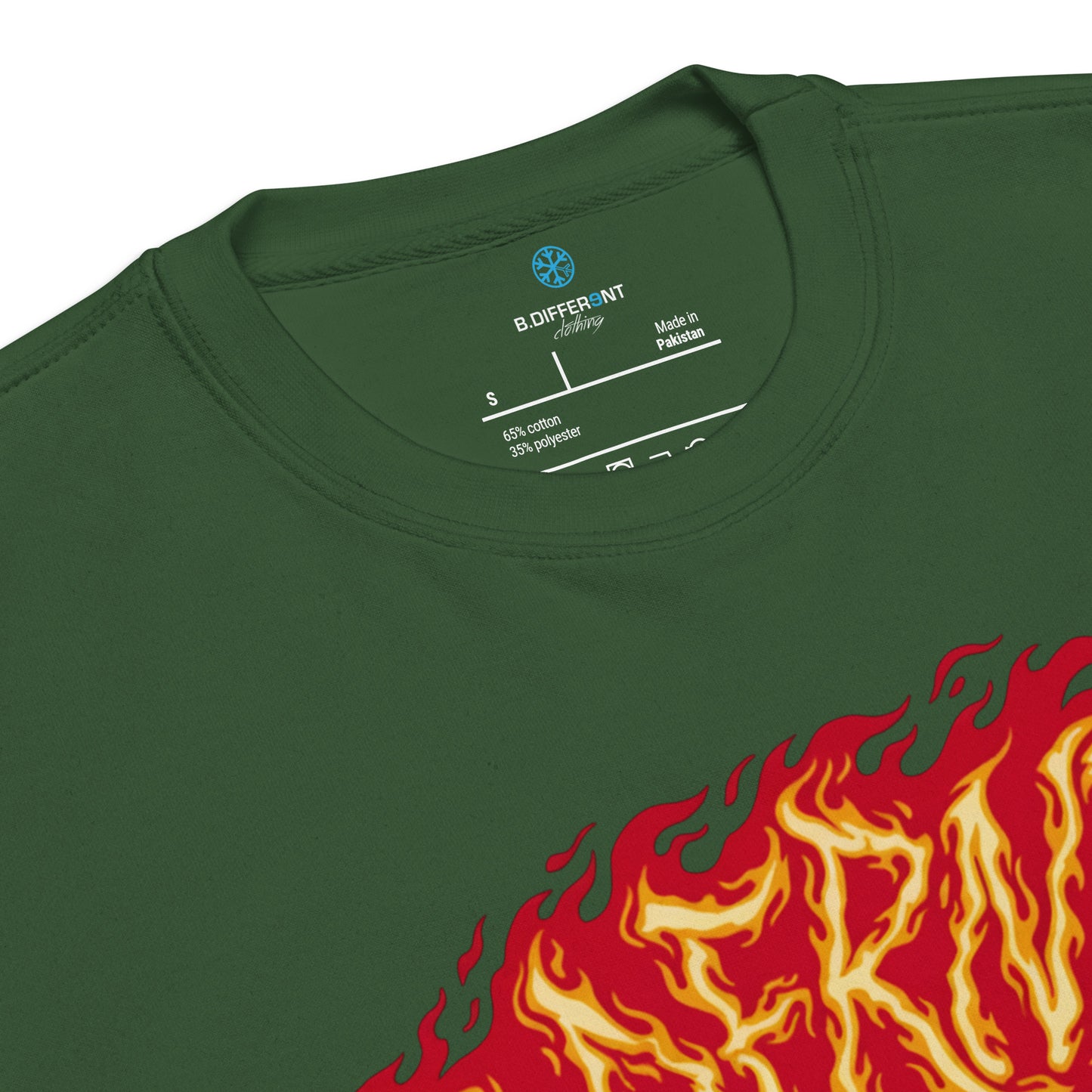 Green-Molotov Graffiti Sweatshirt from B.Different Clothing, collar, graffiti-inspired streetwear