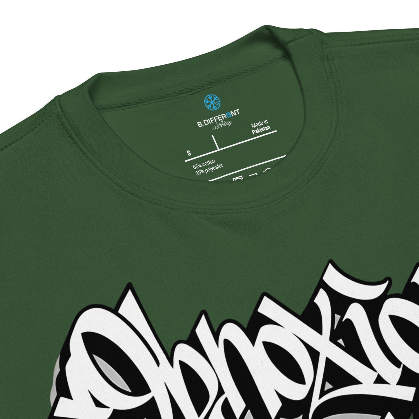 Green-Obnoxious Freak Graffiti Sweatshirt from B.Different Clothing, collar, graffiti-inspired streetwear