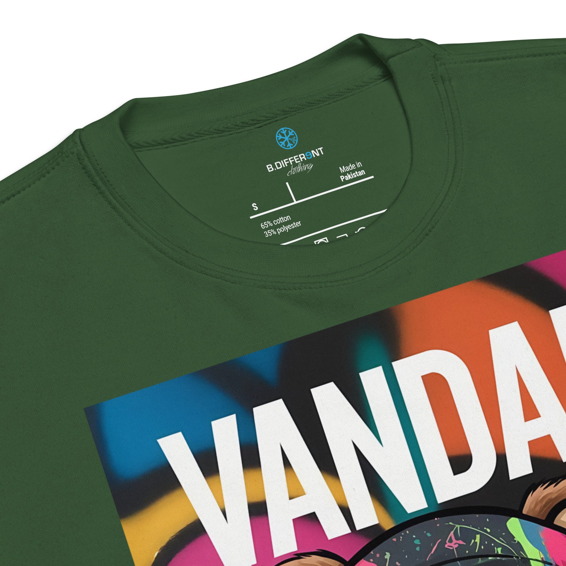 Green-Vandal Teddy Bear Graffiti Sweatshirt from B.Different Clothing, collar, graffiti-inspired streetwear