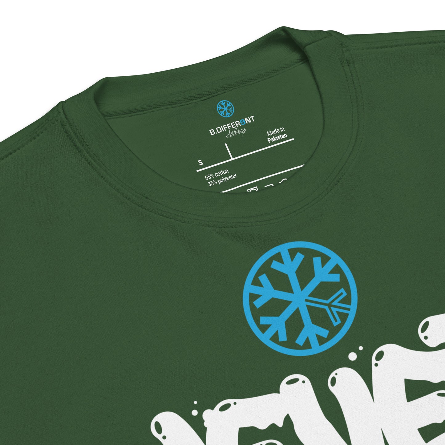 Green-Never Stop Graffiti Piece Sweatshirt from B.Different Clothing, collar, graffiti-inspired streetwear