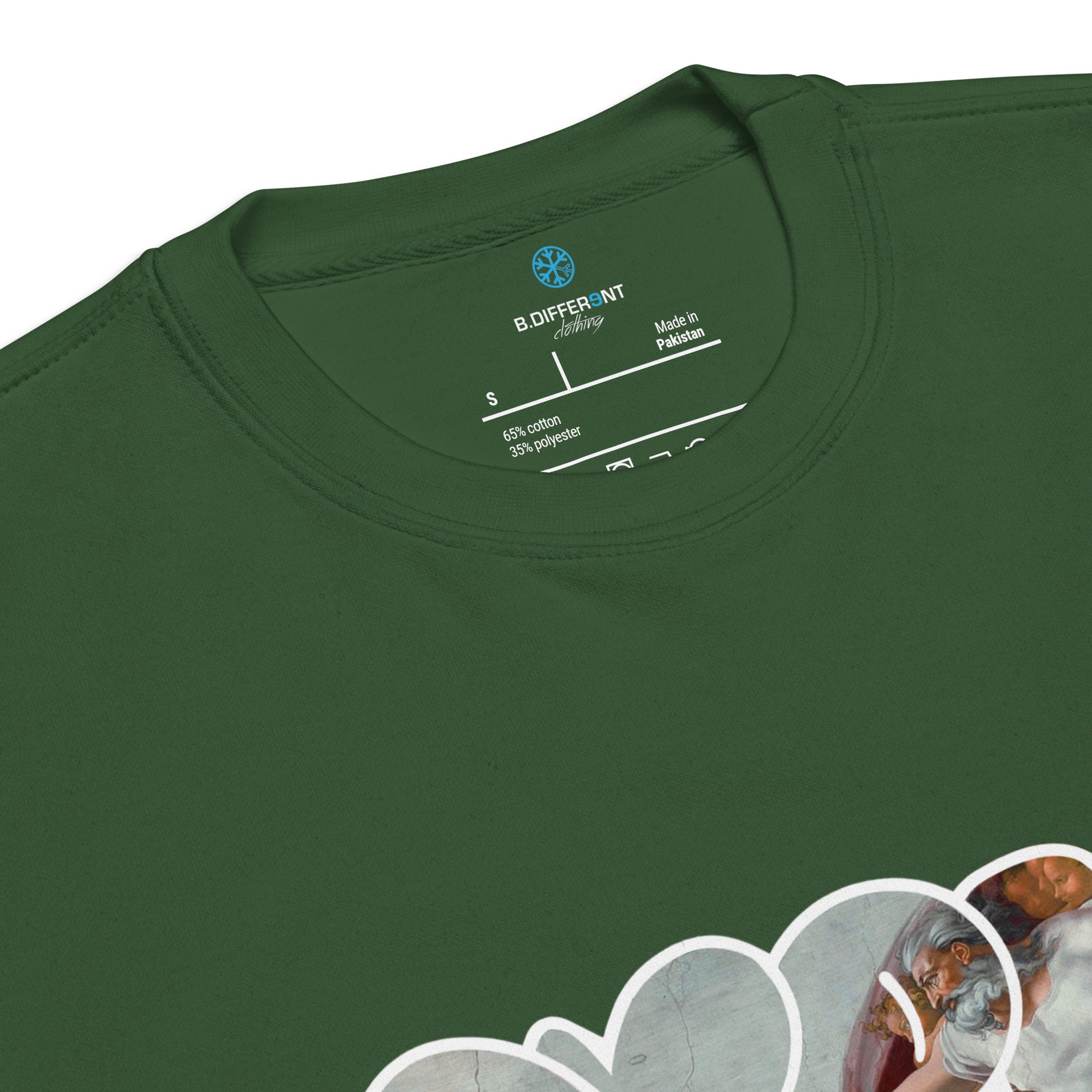 Green-BDFRNT Throwie x Creation of Adam Graffiti Sweatshirt from B.Different Clothing, collar, graffiti-inspired streetwear