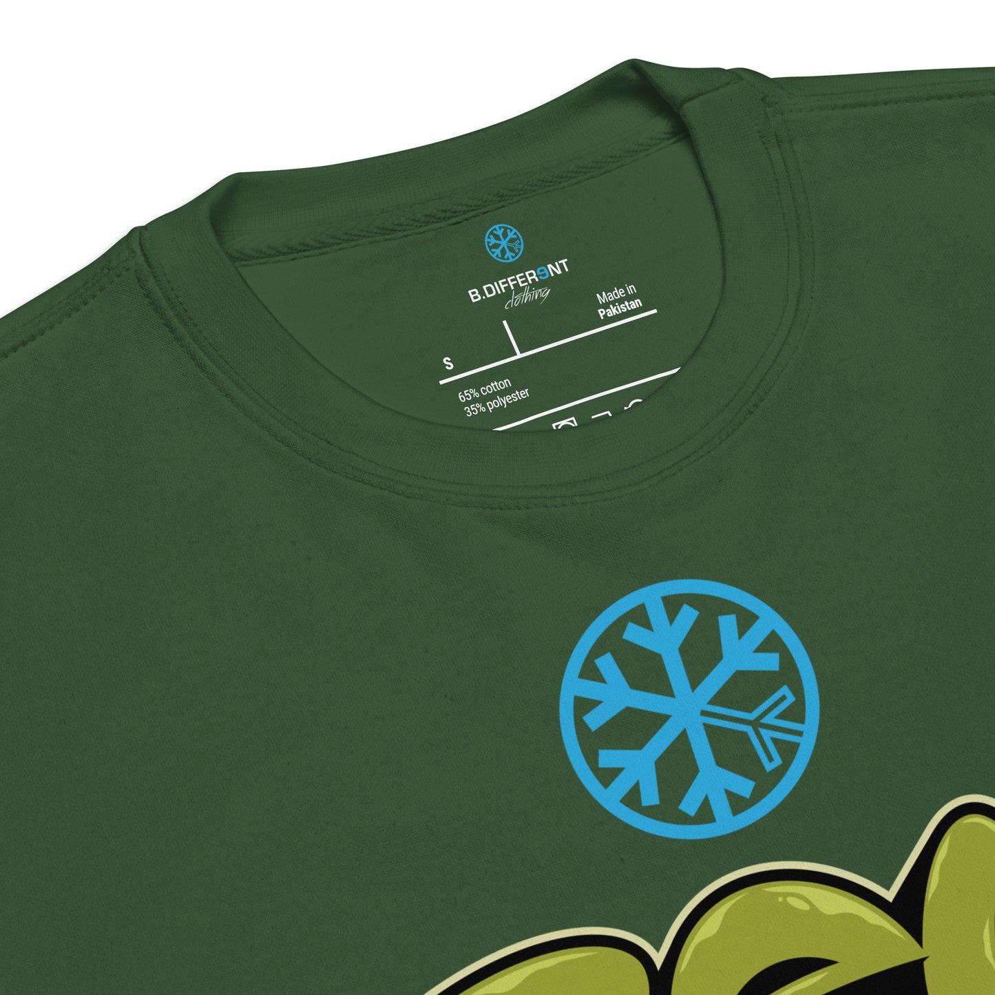 Green-Fresh Graffiti Piece Sweatshirt from B.Different Clothing, collar, graffiti-inspired streetwear