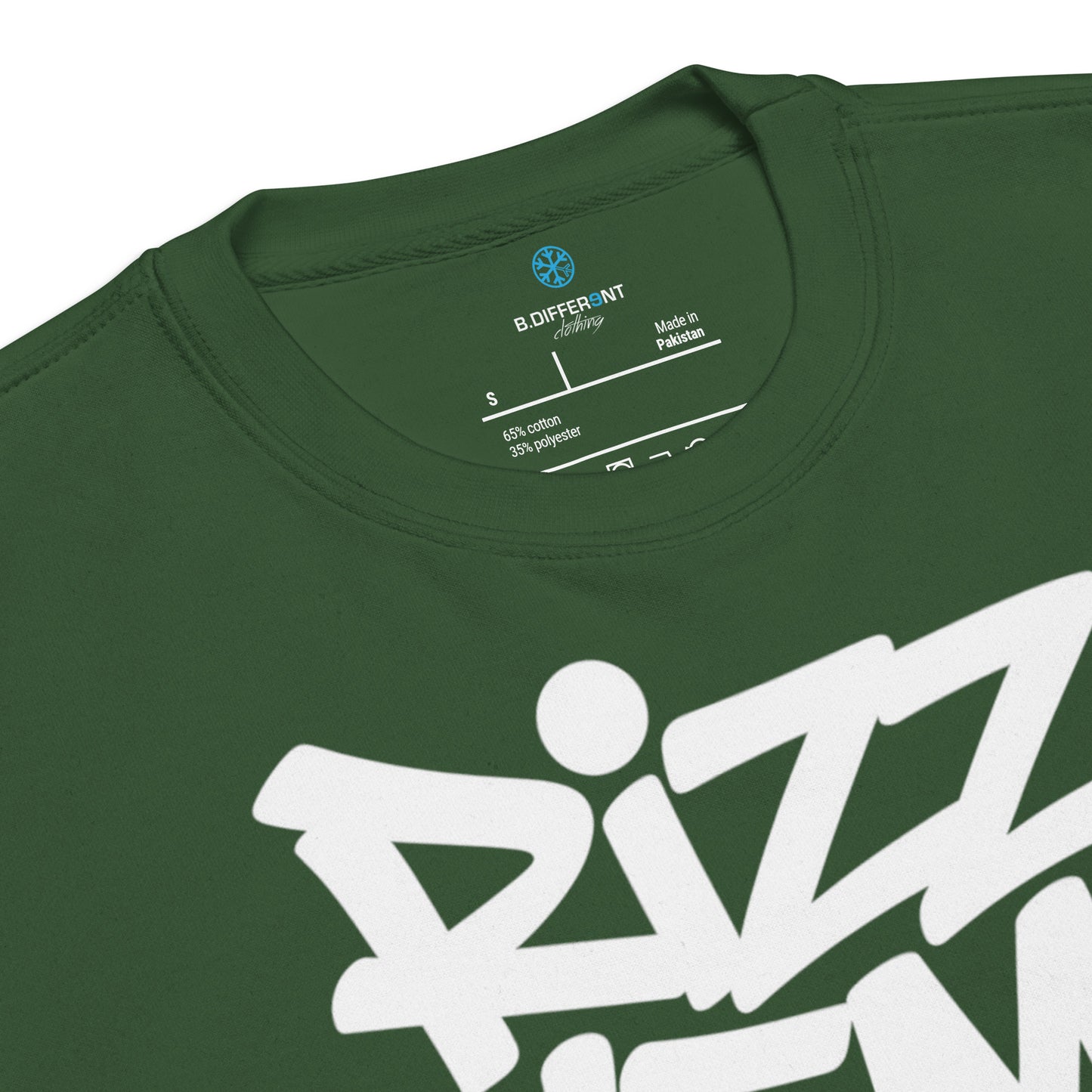 Green-Rizz 'Em With The 'Tism Graffiti Sweatshirt from B.Different Clothing, collar, graffiti-inspired streetwear