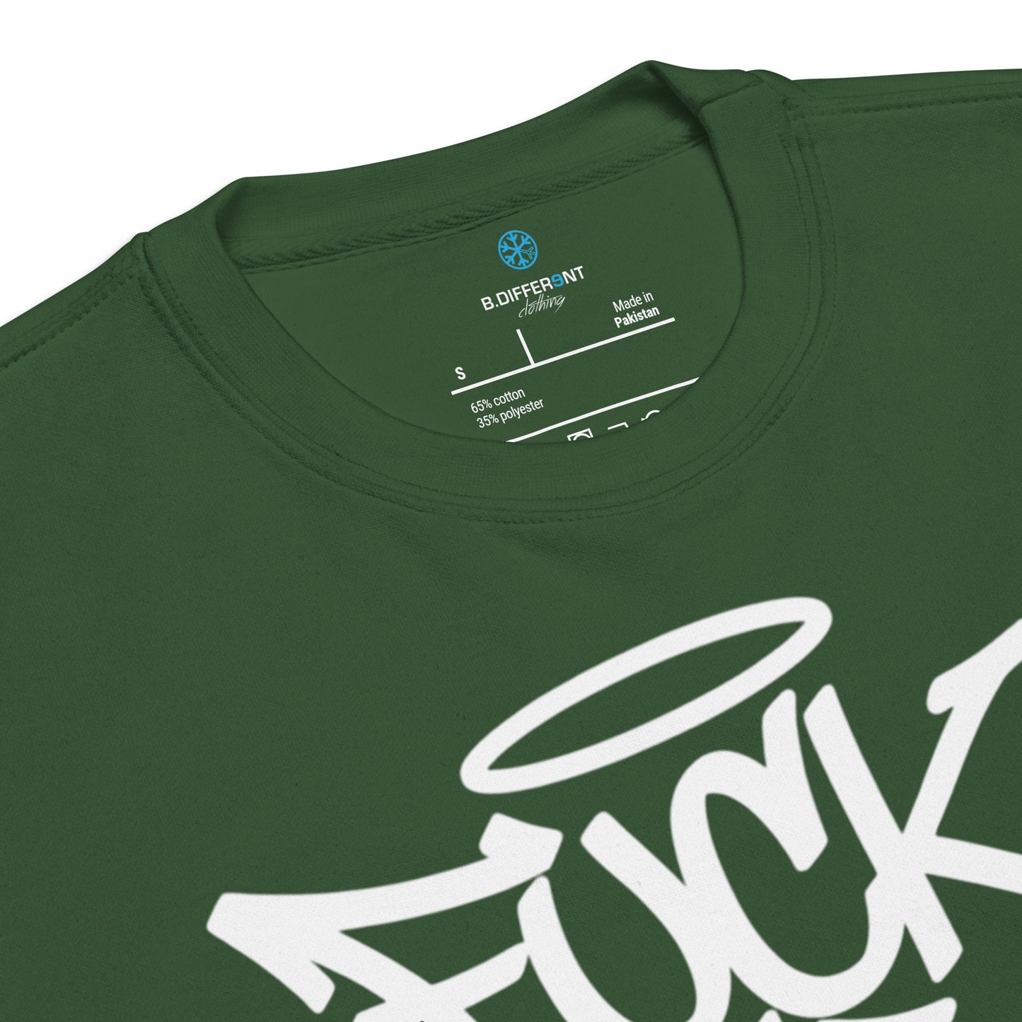 Green-Fuck The Vandal Squad Graffiti Sweatshirt from B.Different Clothing, collar, graffiti-inspired streetwear