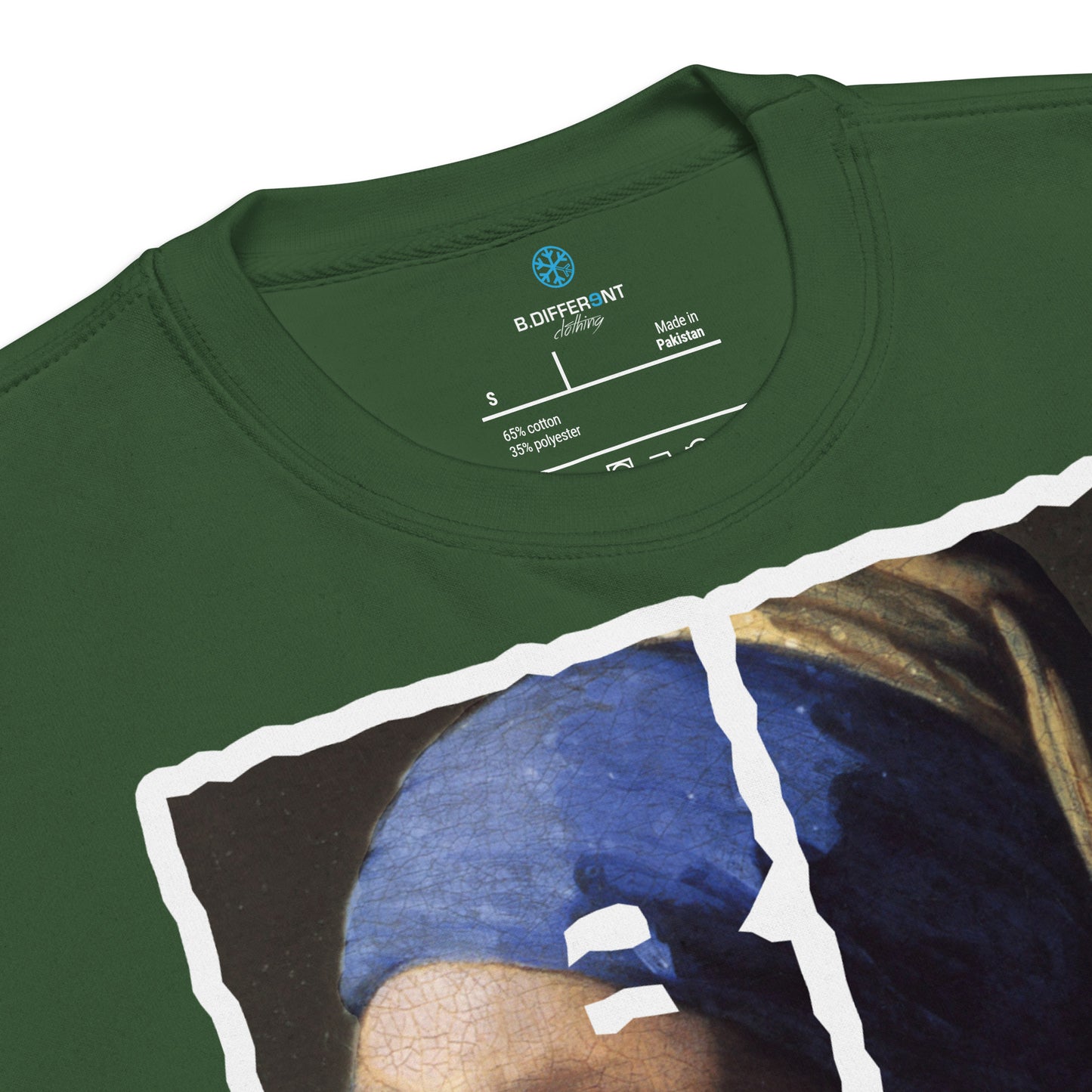 Green-BDFRNT Throwie x Girl With Pearl Earring Graffiti Sweatshirt from B.Different Clothing, collar, graffiti-inspired streetwear