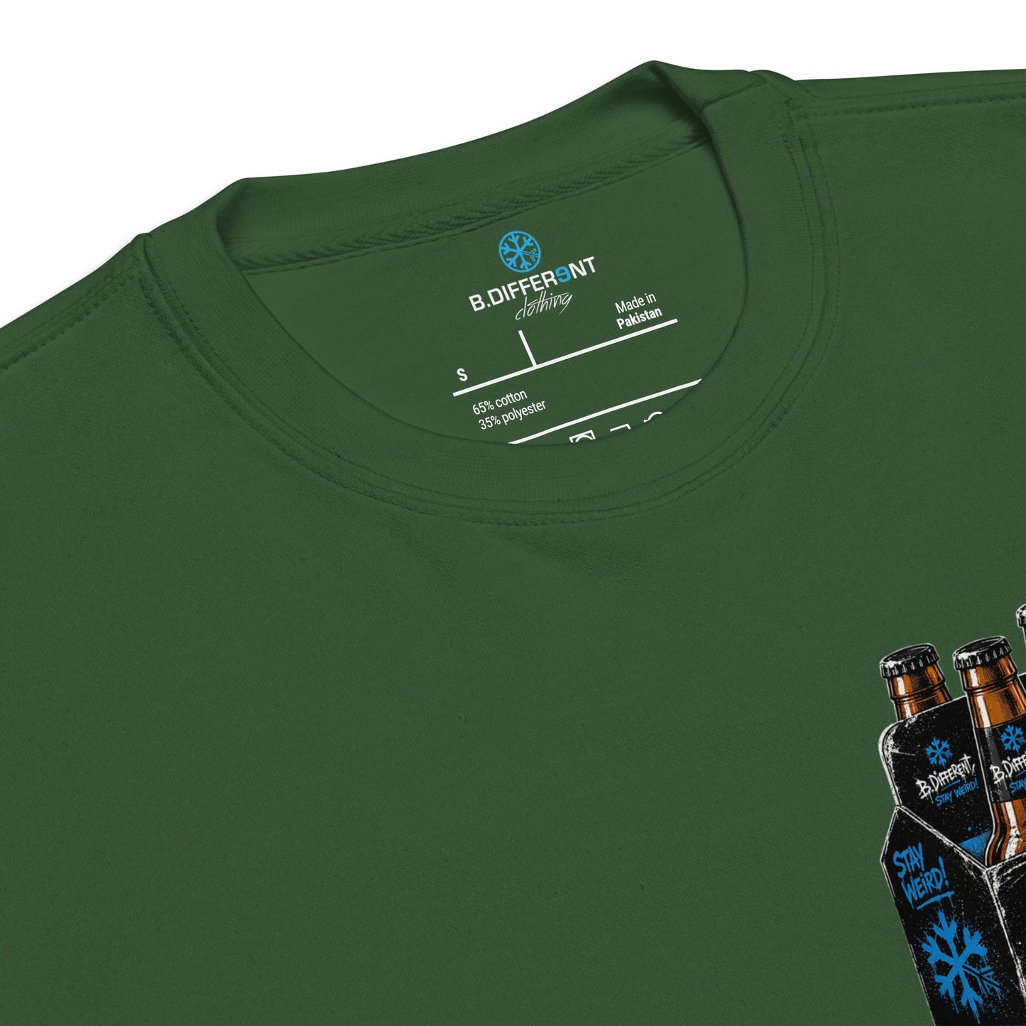 Green-Six Pack Beer Graffiti Sweatshirt from B.Different Clothing, collar, graffiti-inspired streetwear