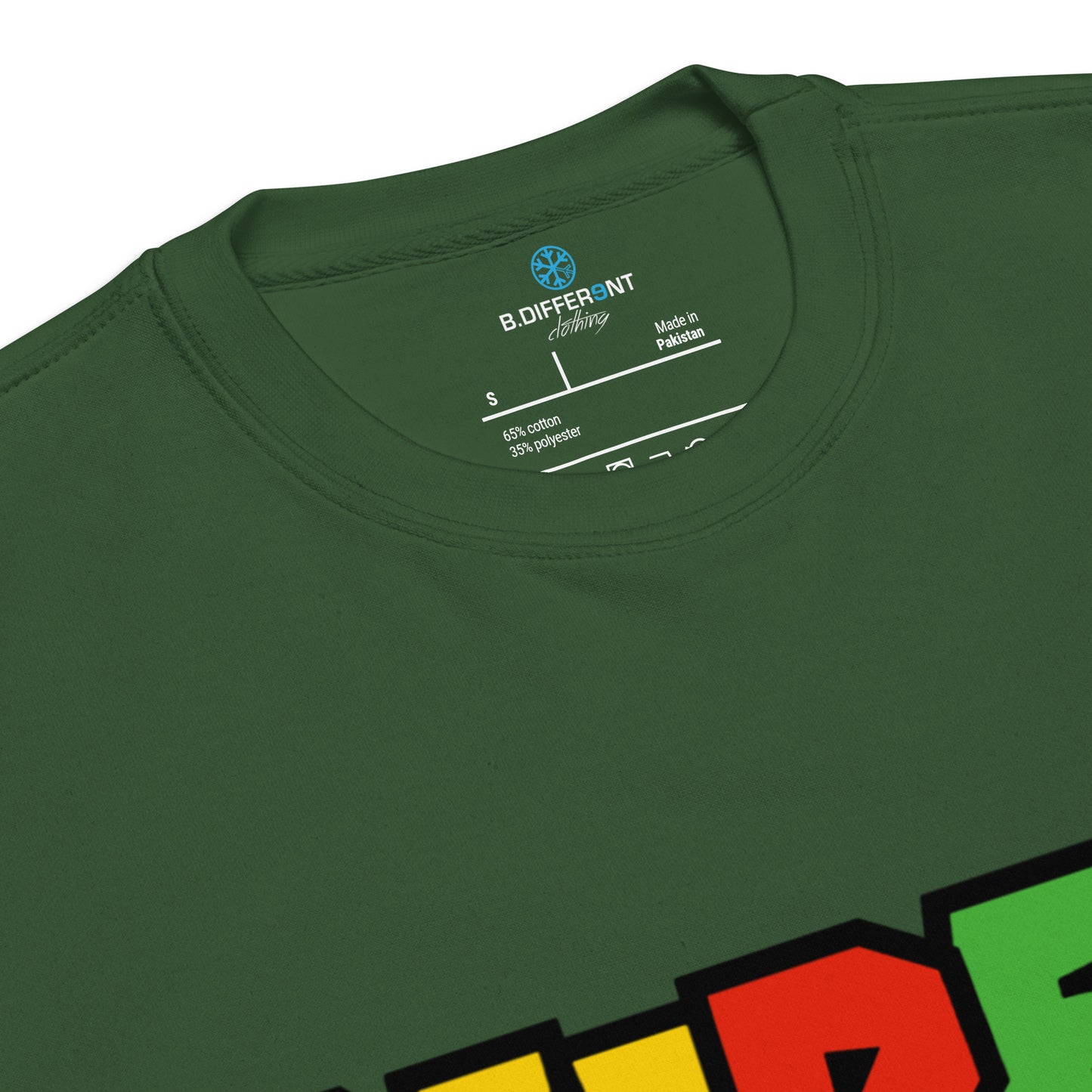 Forest Green-Super Weird Bros Sweatshirt from B.Different Clothing, collar, graffiti-inspired streetwear