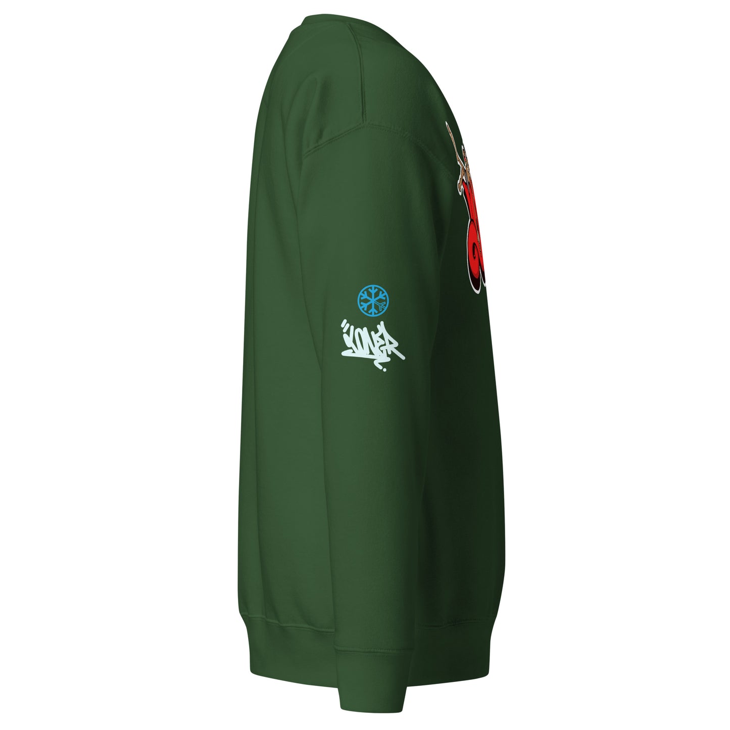 Green-Loner Graffiti Piece Sweatshirt from B.Different Clothing, side view, graffiti-inspired streetwear