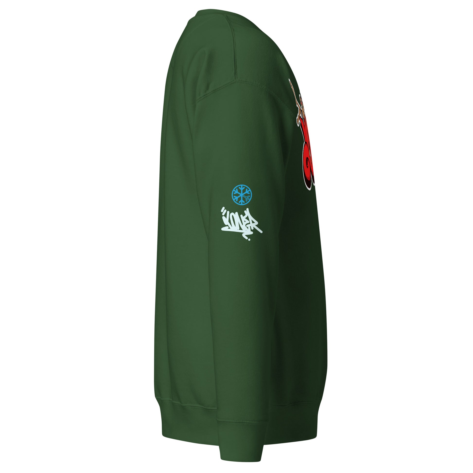 Green-Loner Graffiti Piece Sweatshirt from B.Different Clothing, side view, graffiti-inspired streetwear