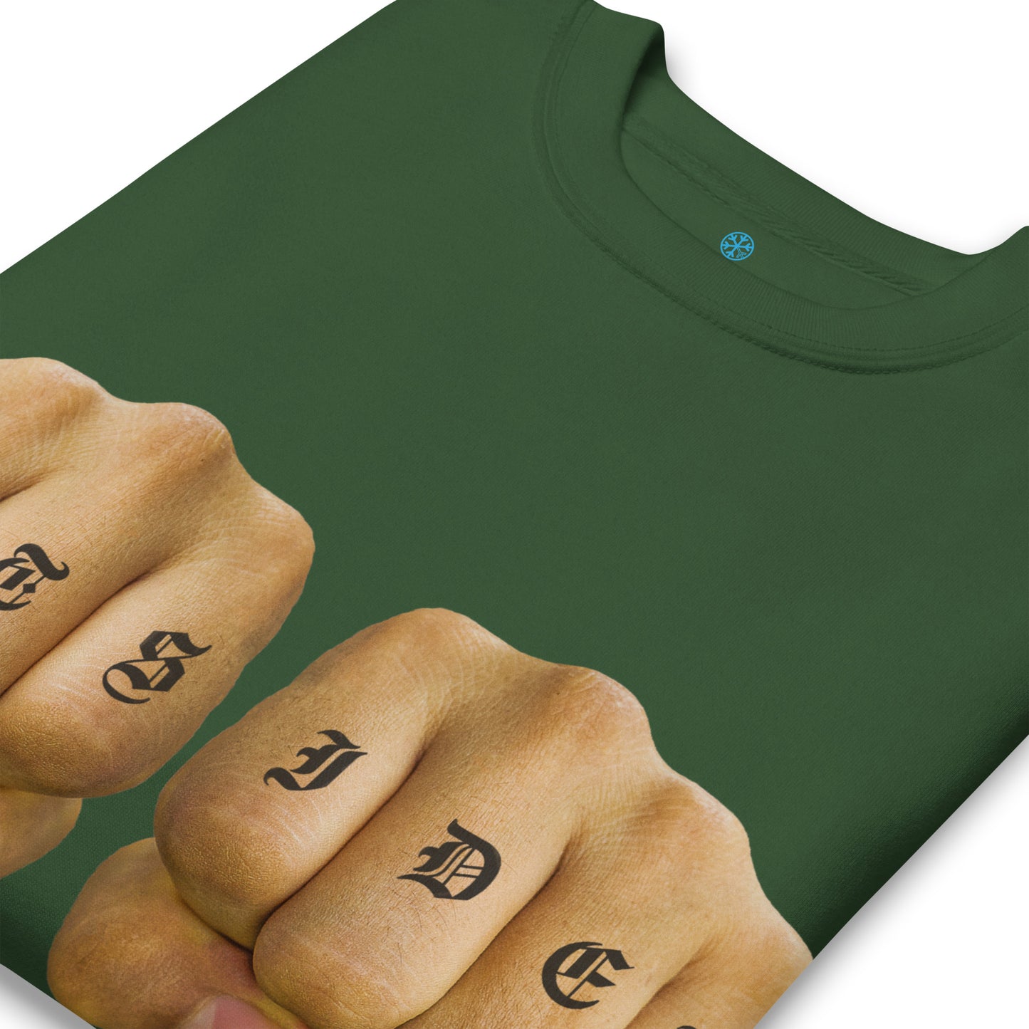 Green-Outsider Tattoo Sweatshirt from B.Different Clothing, detail, graffiti-inspired streetwear