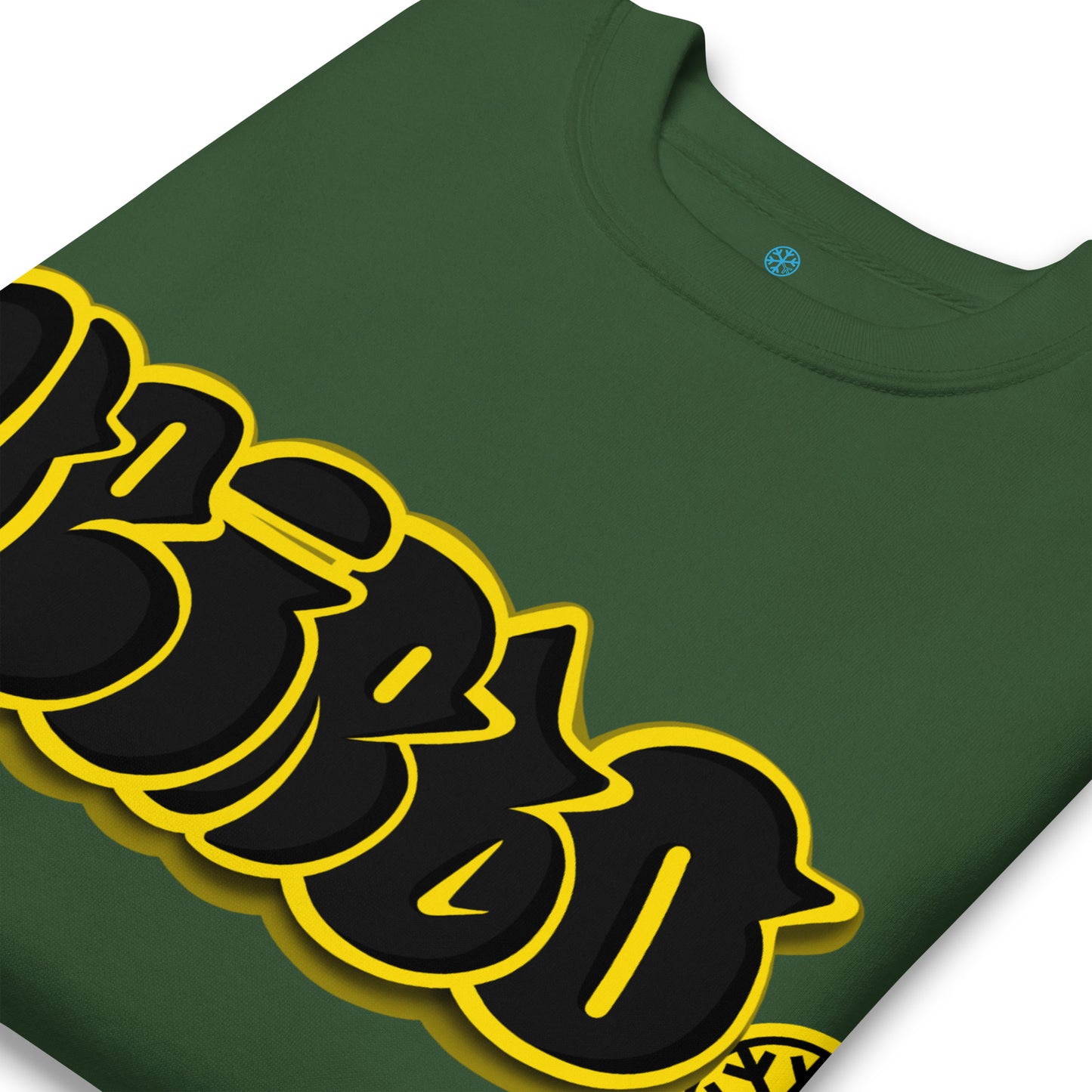 Green-Weirdo Graffiti Throwie Sweatshirt from B.Different Clothing, detail, graffiti-inspired streetwear
