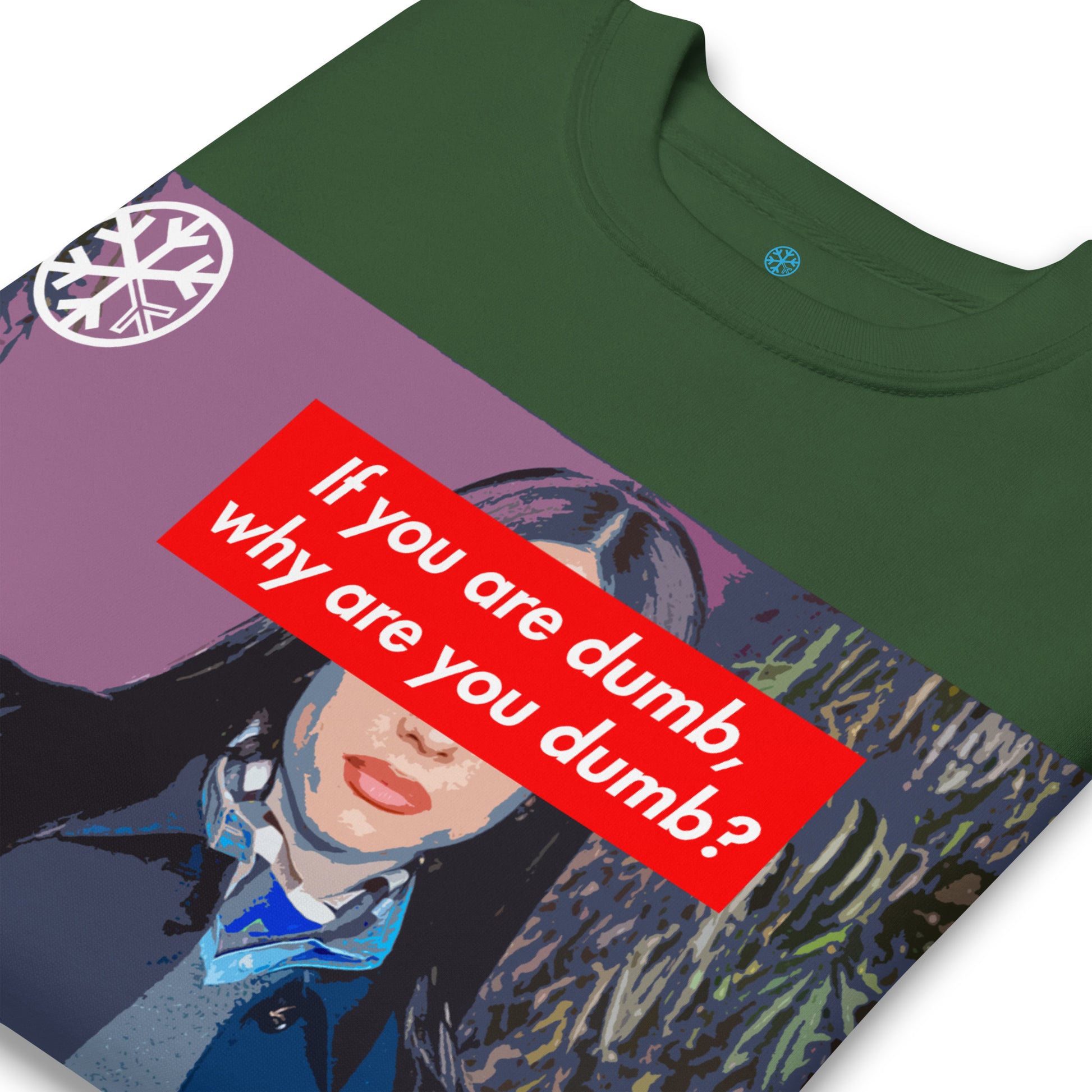 Green-Why Are You Dumb Sweatshirt from B.Different Clothing, detail, graffiti-inspired streetwear