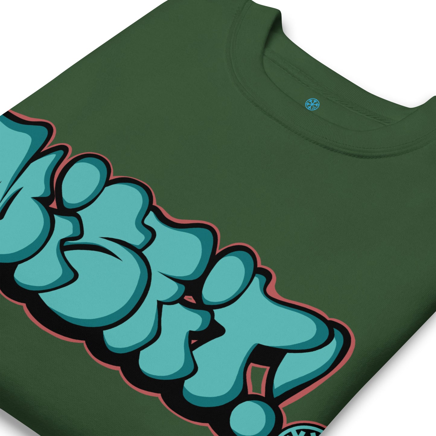 Green-Misfit Graffiti Throwie Sweatshirt from B.Different Clothing, detail, graffiti-inspired streetwear t-shirt