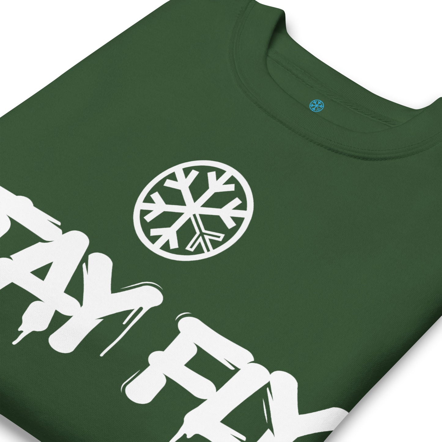 Green-Stay Fly Graffiti Tag Sweatshirt from B.Different Clothing, detail, graffiti-inspired streetwear