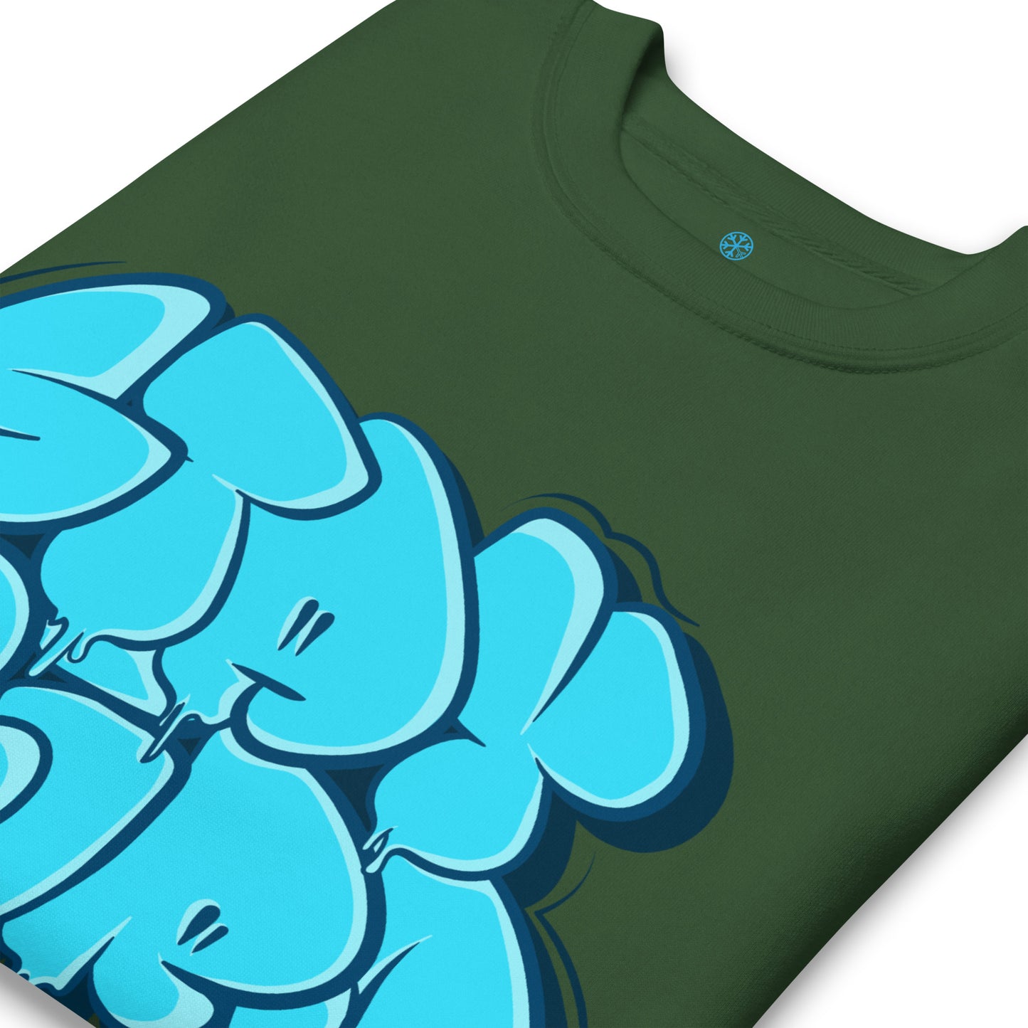 Green-Stay Weird Graffiti Throw-up Sweatshirt from B.Different Clothing, detail, graffiti-inspired streetwear