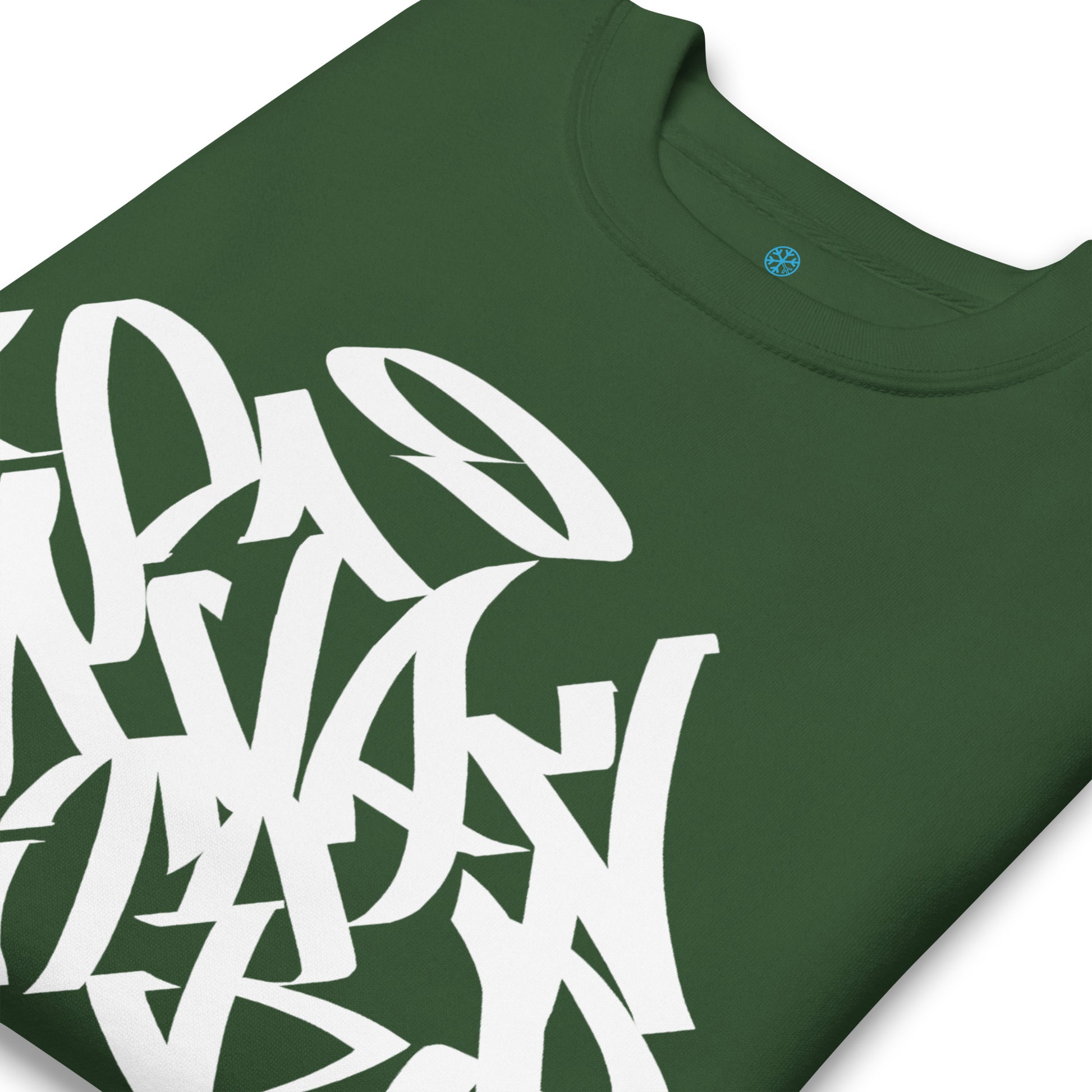 Green-Stay Weird Graffiti Tag Sweatshirt from B.Different Clothing, detail, graffiti-inspired streetwear