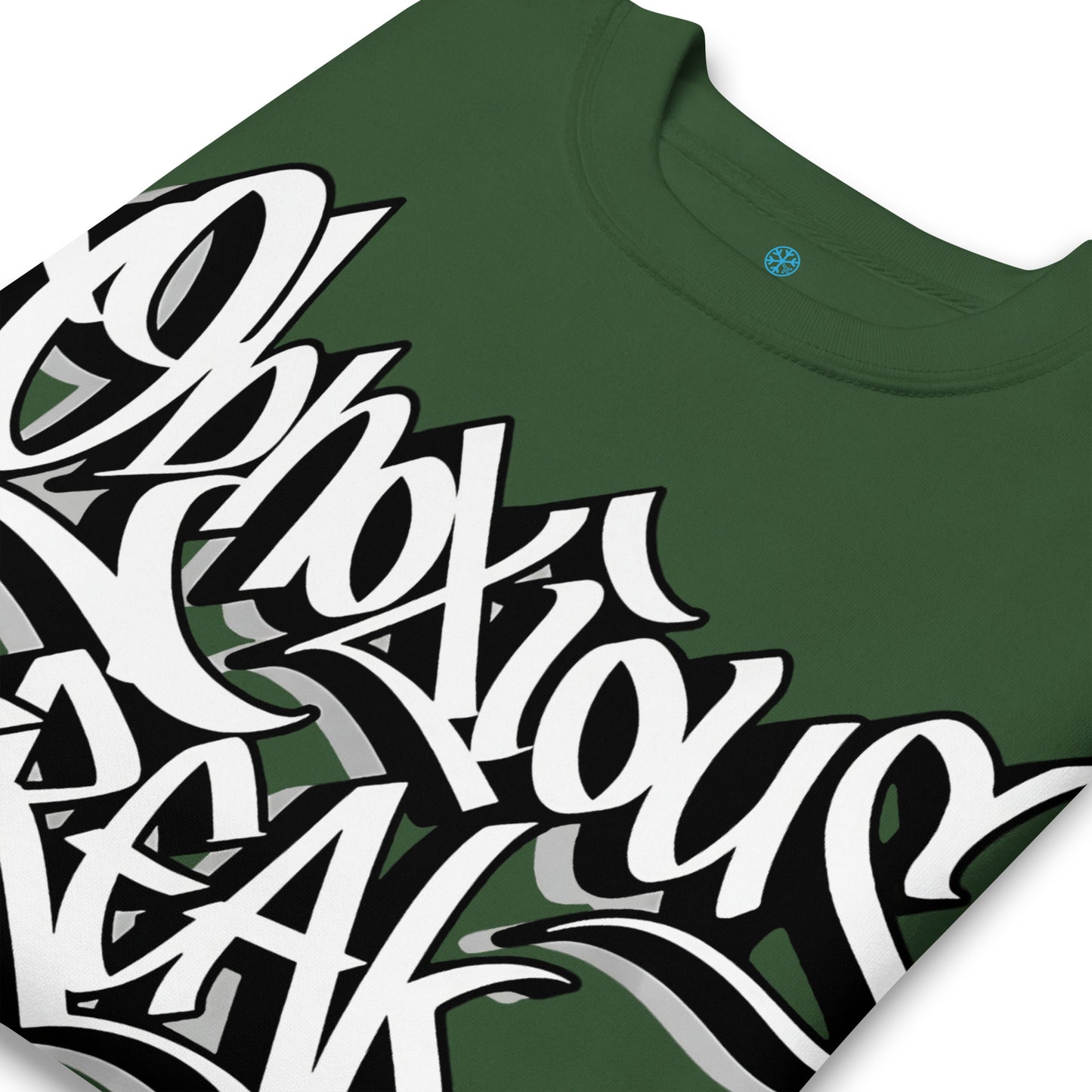 Green-Obnoxious Freak Graffiti Sweatshirt from B.Different Clothing, detail, graffiti-inspired streetwear