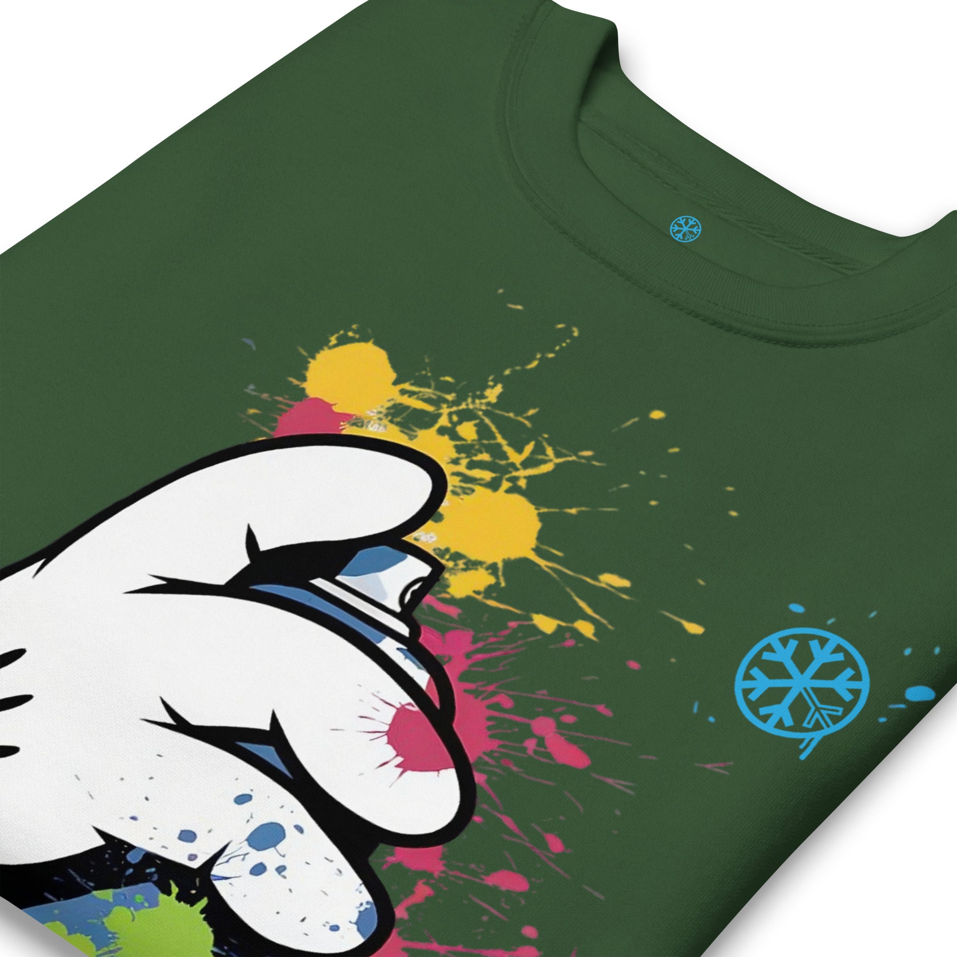 Green-Hand Spray Can Graffiti Sweatshirt from B.Different Clothing, detail, graffiti-inspired streetwear