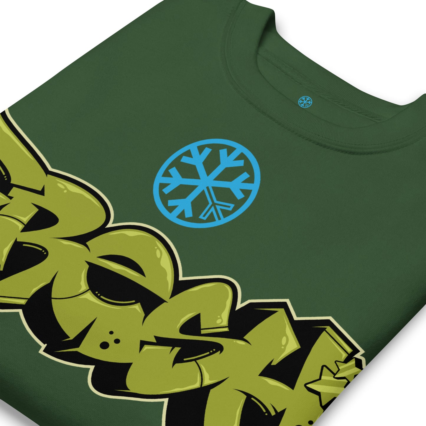 Green-Fresh Graffiti Piece Sweatshirt from B.Different Clothing, detail, graffiti-inspired streetwear