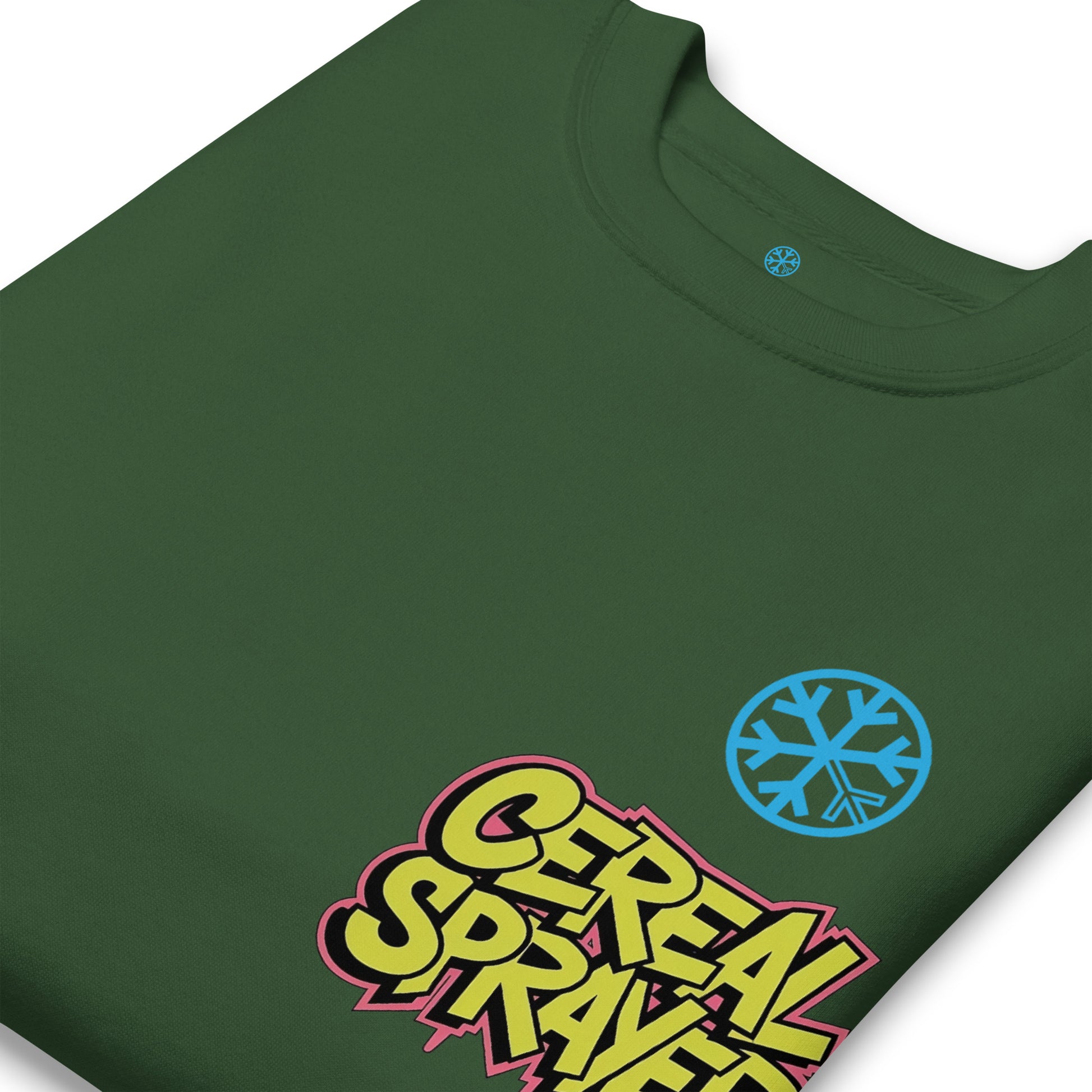 Green-Cereal Sprayer Graffiti Sweatshirt from B.Different Clothing, detail, graffiti-inspired streetwear