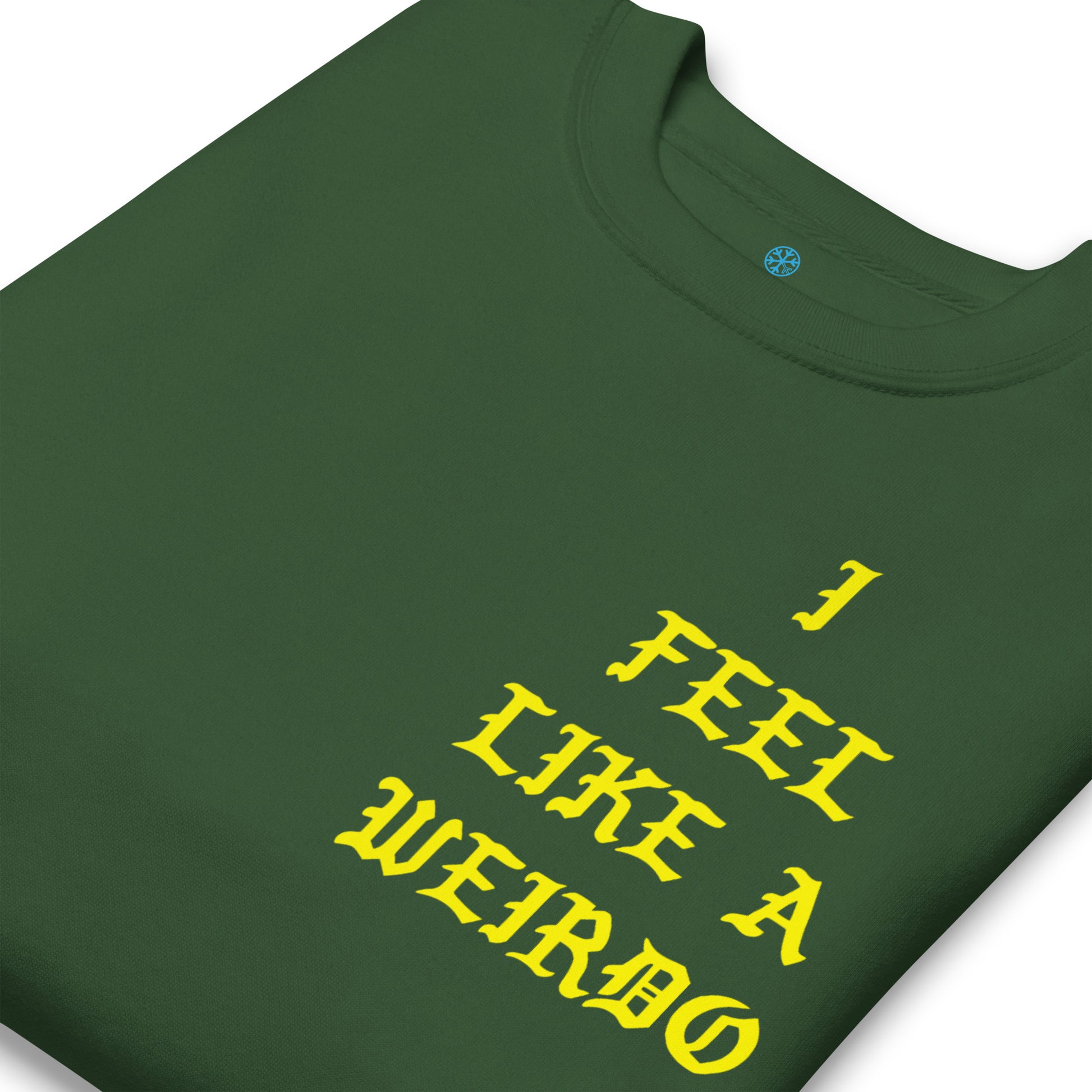 Green-I Feel Like a Weirdo Sweatshirt from B.Different Clothing, detail, graffiti-inspired streetwear