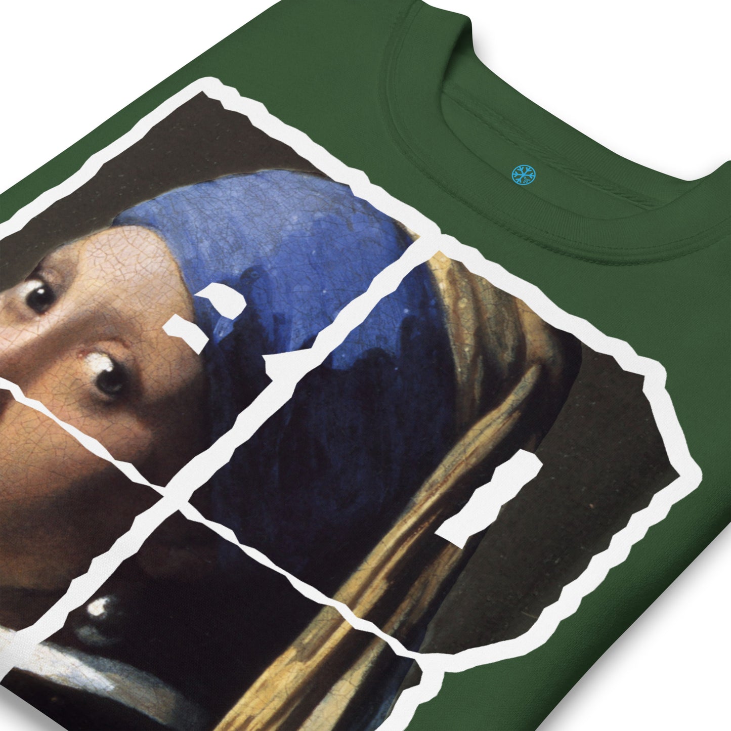 Green-BDFRNT Throwie x Girl With Pearl Earring Graffiti Sweatshirt from B.Different Clothing, detail, graffiti-inspired streetwear