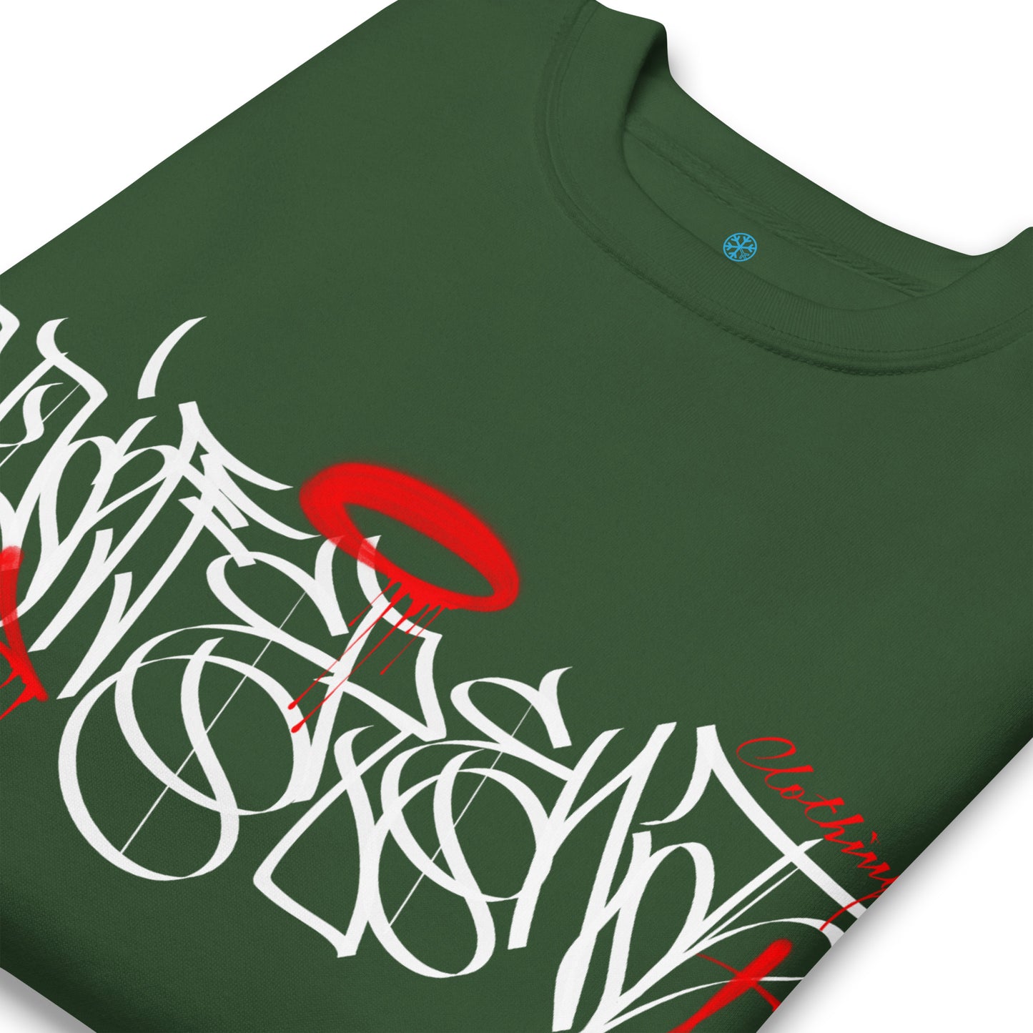 Green-Caos One Collab Graffiti Sweatshirt from B.Different Clothing, detail, graffiti-inspired streetwear