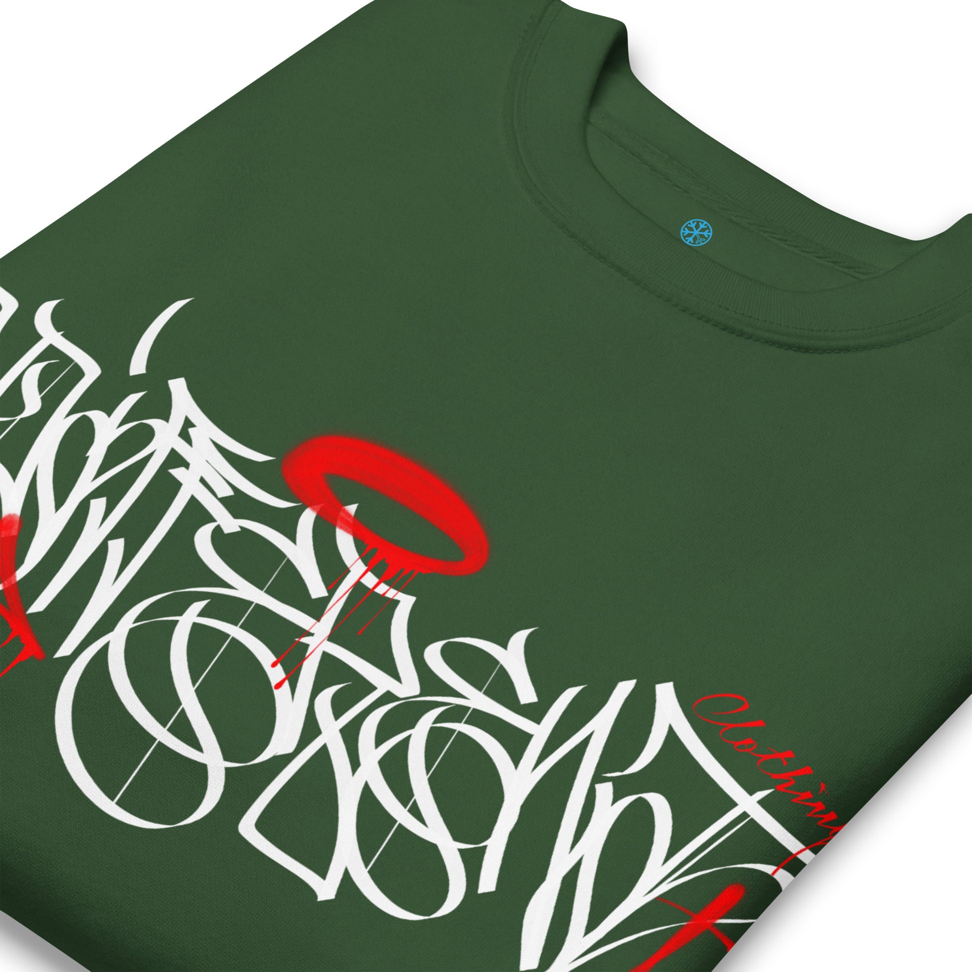 Green-Caos One Collab Graffiti Sweatshirt from B.Different Clothing, detail, graffiti-inspired streetwear