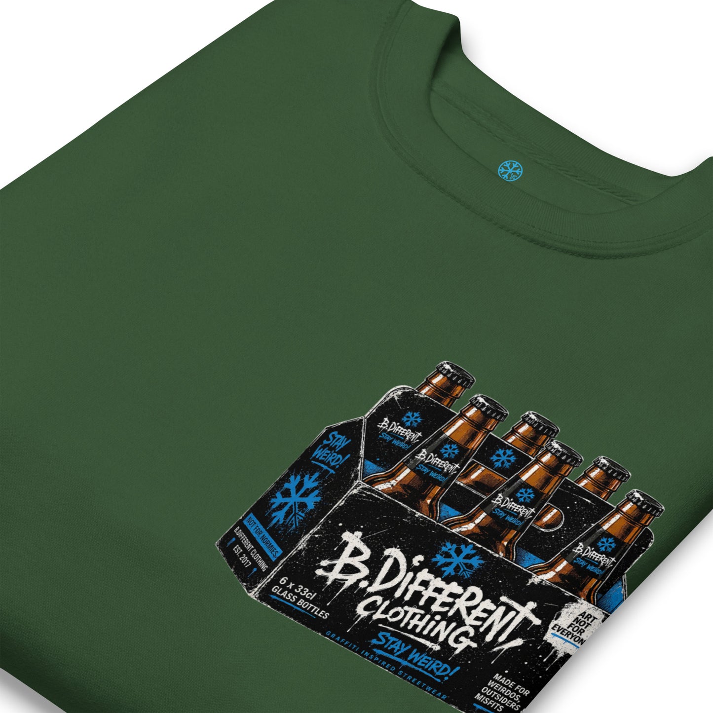 Green-Six Pack Beer Graffiti Sweatshirt from B.Different Clothing, detail, graffiti-inspired streetwear