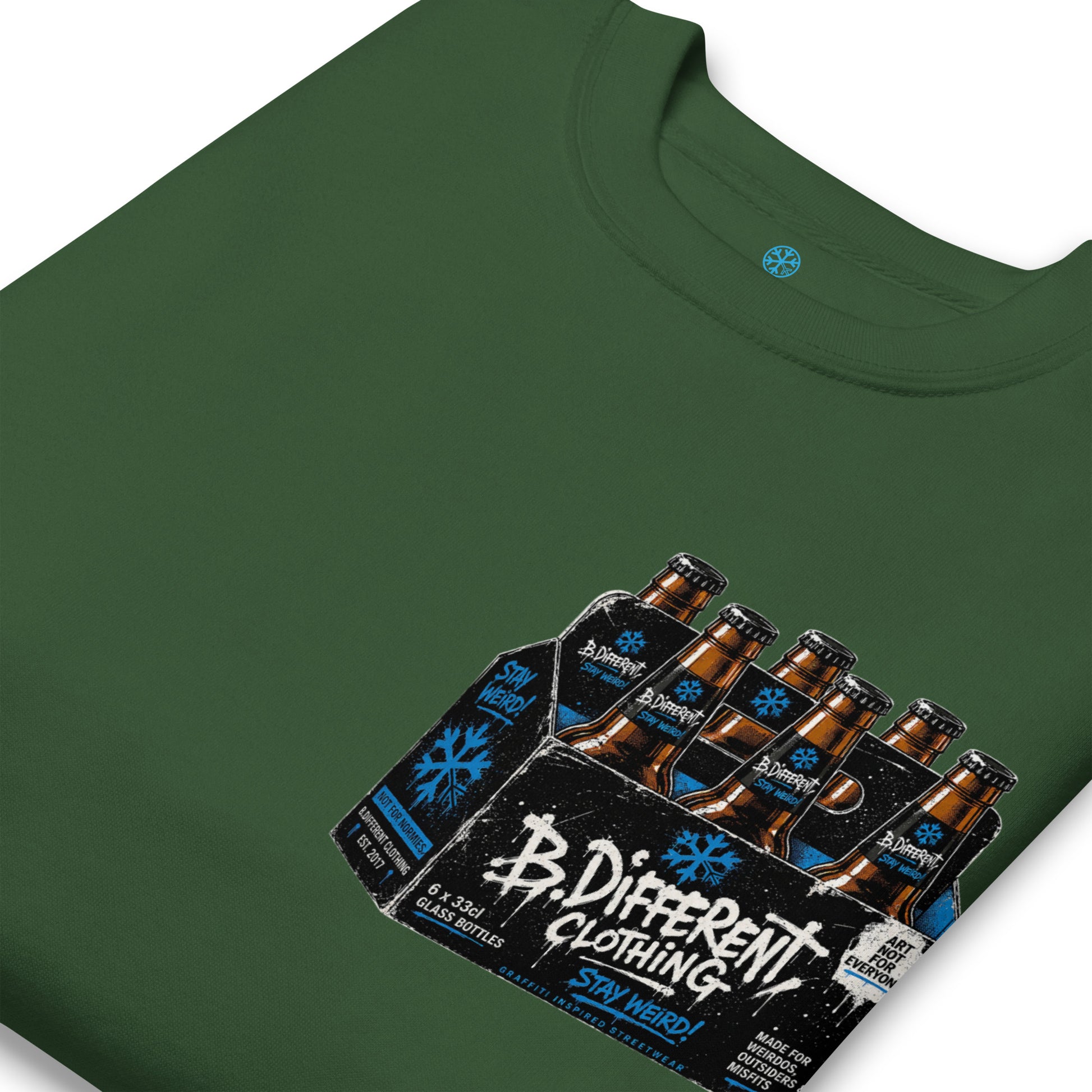 Green-Six Pack Beer Graffiti Sweatshirt from B.Different Clothing, detail, graffiti-inspired streetwear