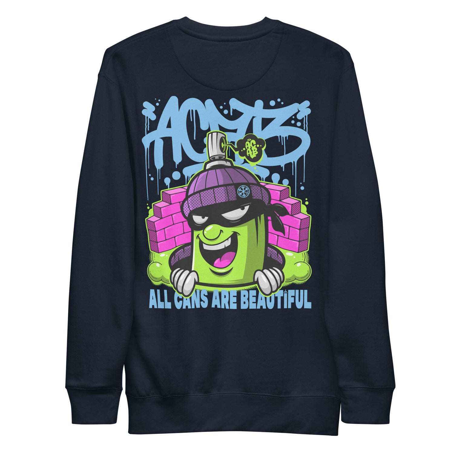 Navy-ACAB Graffiti Character Sweatshirt from B.Different Clothing, back view, graffiti-inspired streetwear