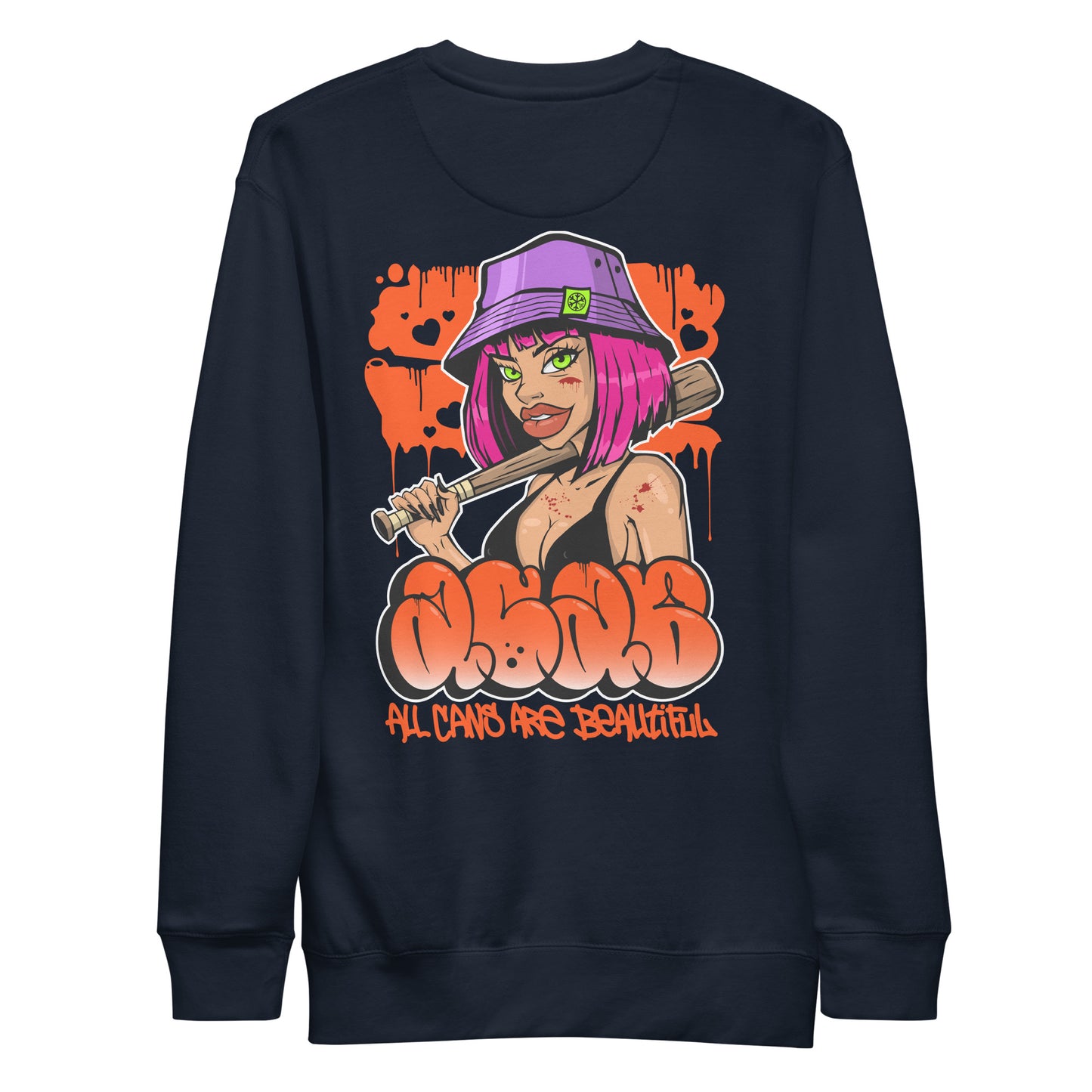 Navy-ACAB Girl Graffiti Sweatshirt from B.Different Clothing, back view, graffiti-inspired streetwear