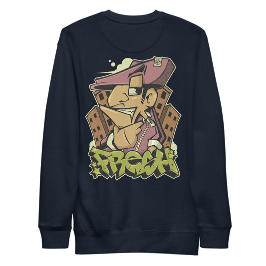Navy-Fresh Graffiti Character Sweatshirt from B.Different Clothing, back view, graffiti-inspired streetwear