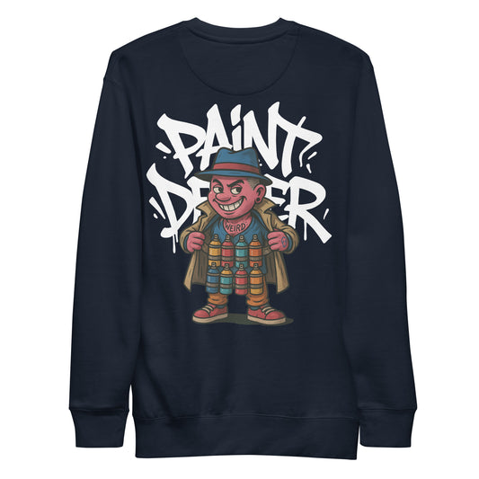 Navy-Paint Dealer Graffiti Character Sweatshirt from B.Different Clothing, back view, graffiti-inspired streetwear