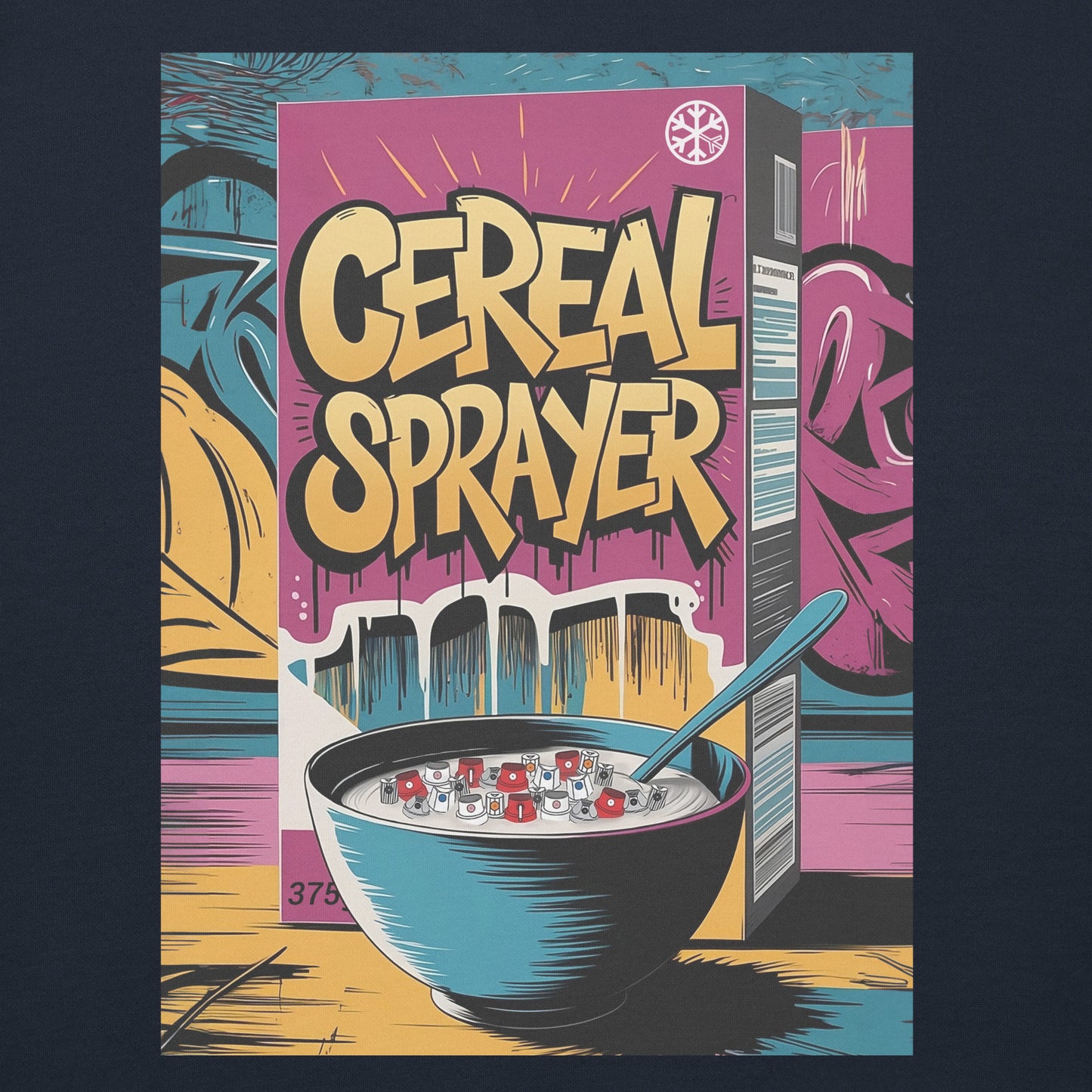 Navy-Cereal Sprayer Graffiti Sweatshirt from B.Different Clothing, graphic, graffiti-inspired streetwear