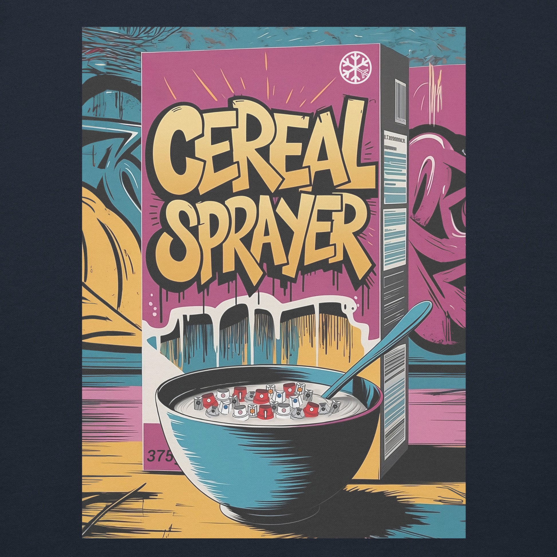 Navy-Cereal Sprayer Graffiti Sweatshirt from B.Different Clothing, graphic, graffiti-inspired streetwear