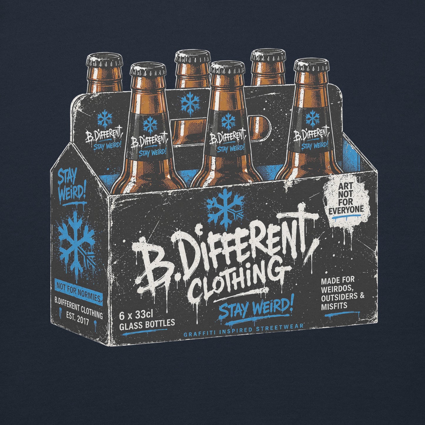 Navy-Six Pack Beer Graffiti Sweatshirt from B.Different Clothing, graphic, graffiti-inspired streetwear