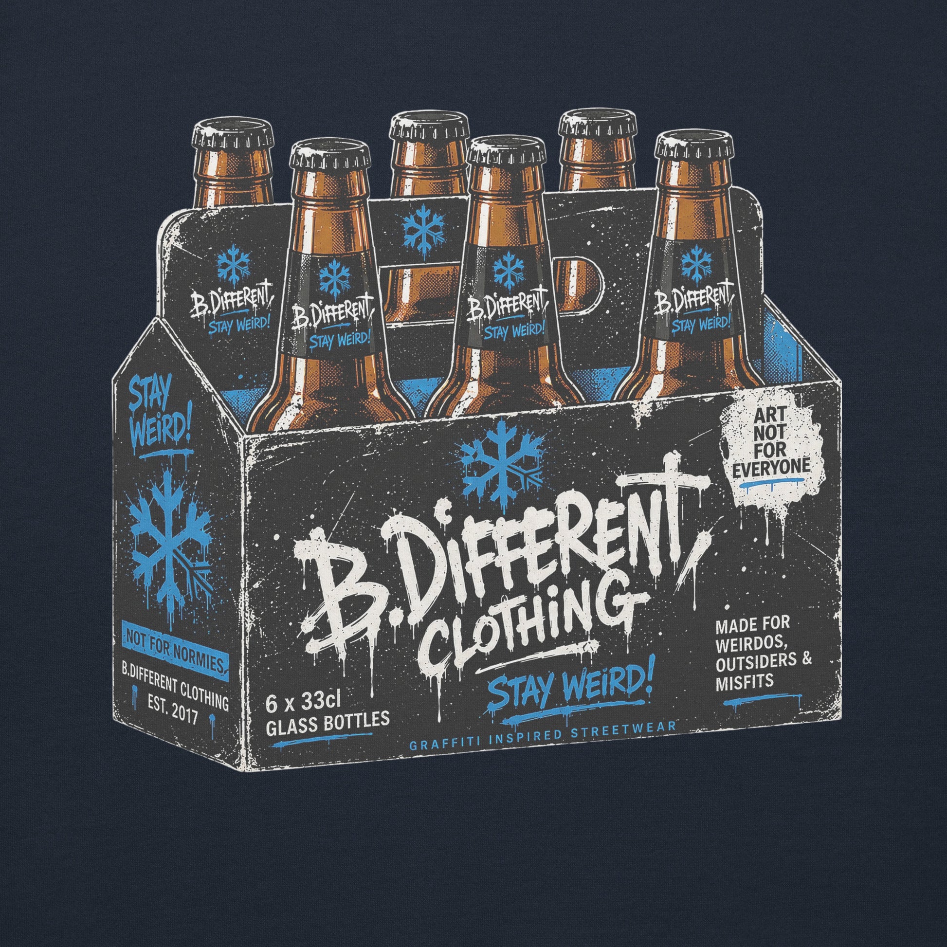 Navy-Six Pack Beer Graffiti Sweatshirt from B.Different Clothing, graphic, graffiti-inspired streetwear