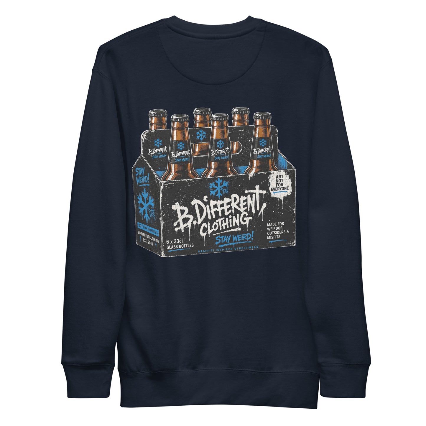 Navy-Six Pack Beer Graffiti Sweatshirt from B.Different Clothing, back view, graffiti-inspired streetwear